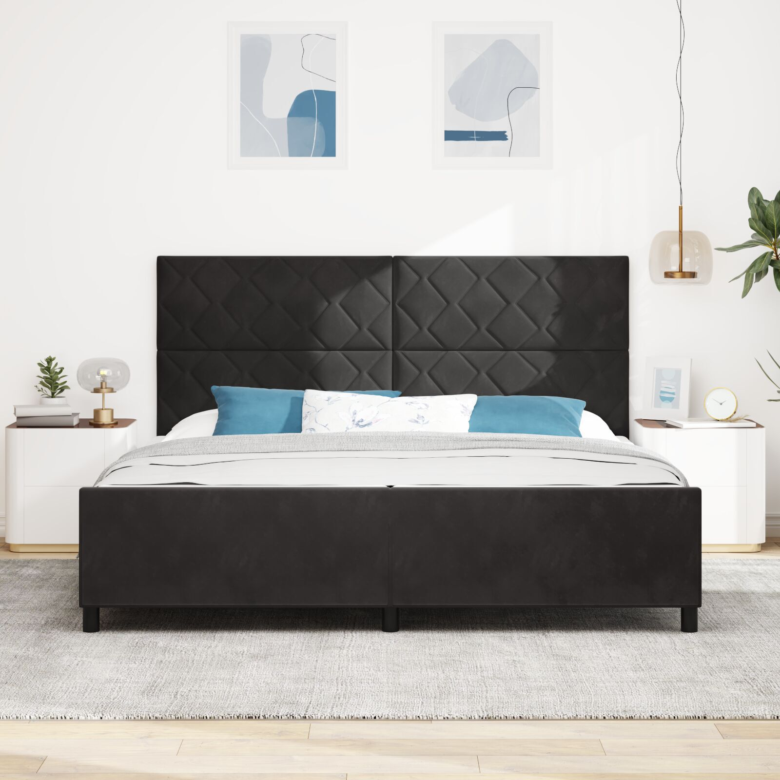 vidaXL Cadru de pat cu headboard Negru 200 x 200 cm Catifea vidaXL Cadru de pat cu headboard Negru 200 x 200 cm Catifea