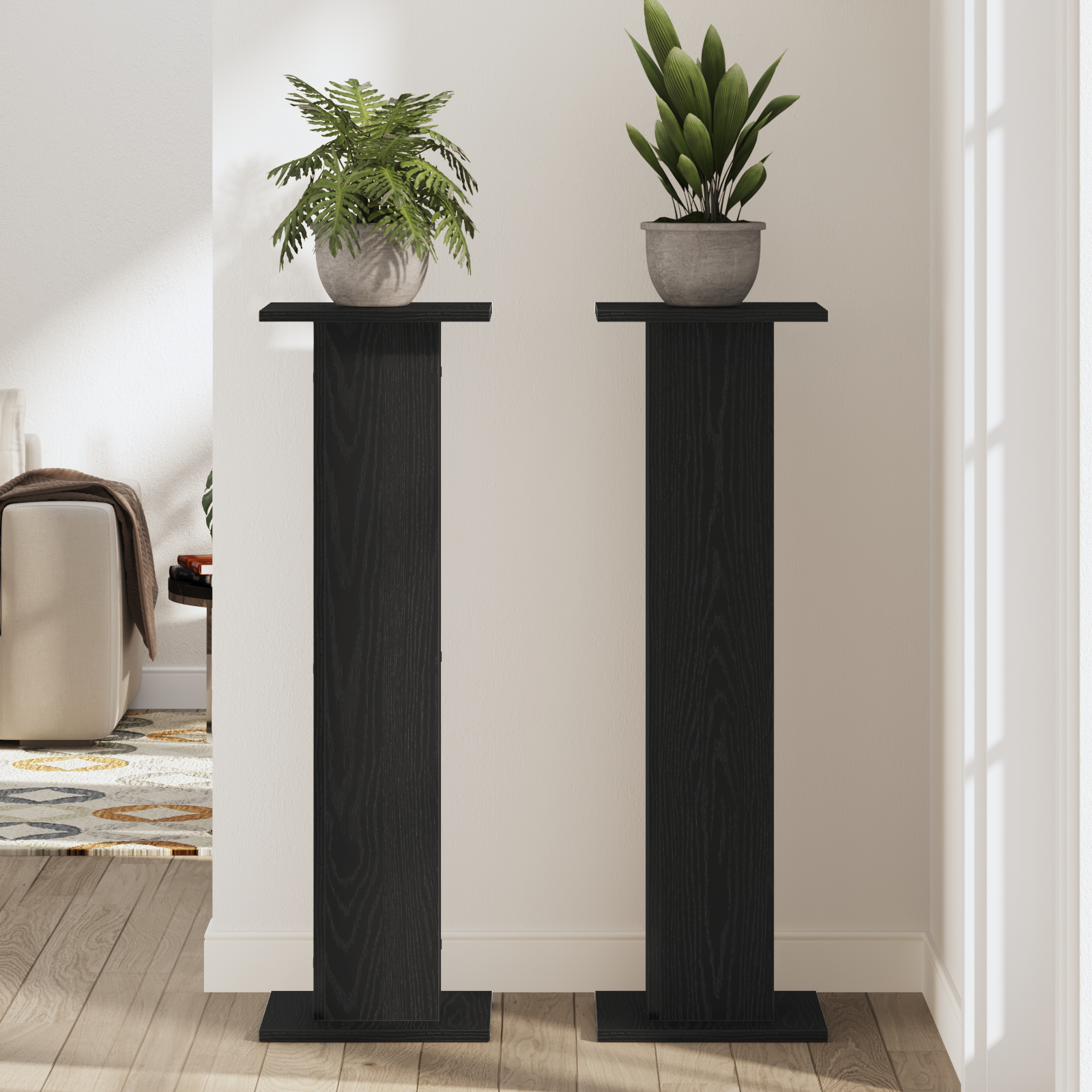 vidaXL Suport plante, 2 buc., stejar negru, 30x30x95 cm lemn prelucrat vidaXL Suport plante, 2 buc., stejar negru, 30x30x95 cm lemn prelucrat