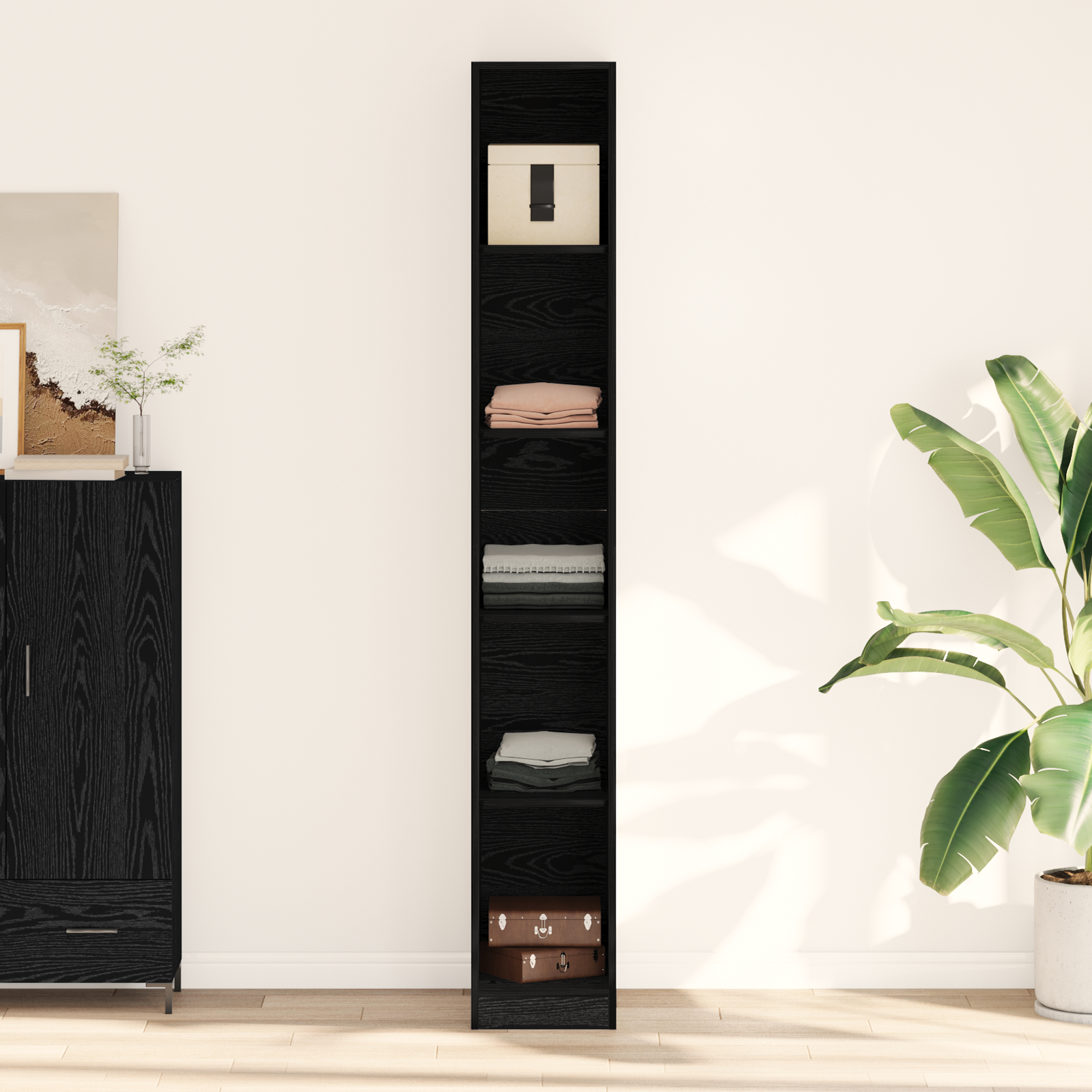 vidaXL Dulap Negru din Stejar - 30 x 50 x 200 cm, din lemn ingineresc. vidaXL Dulap Negru din Stejar - 30 x 50 x 200 cm, din lemn ingineresc.