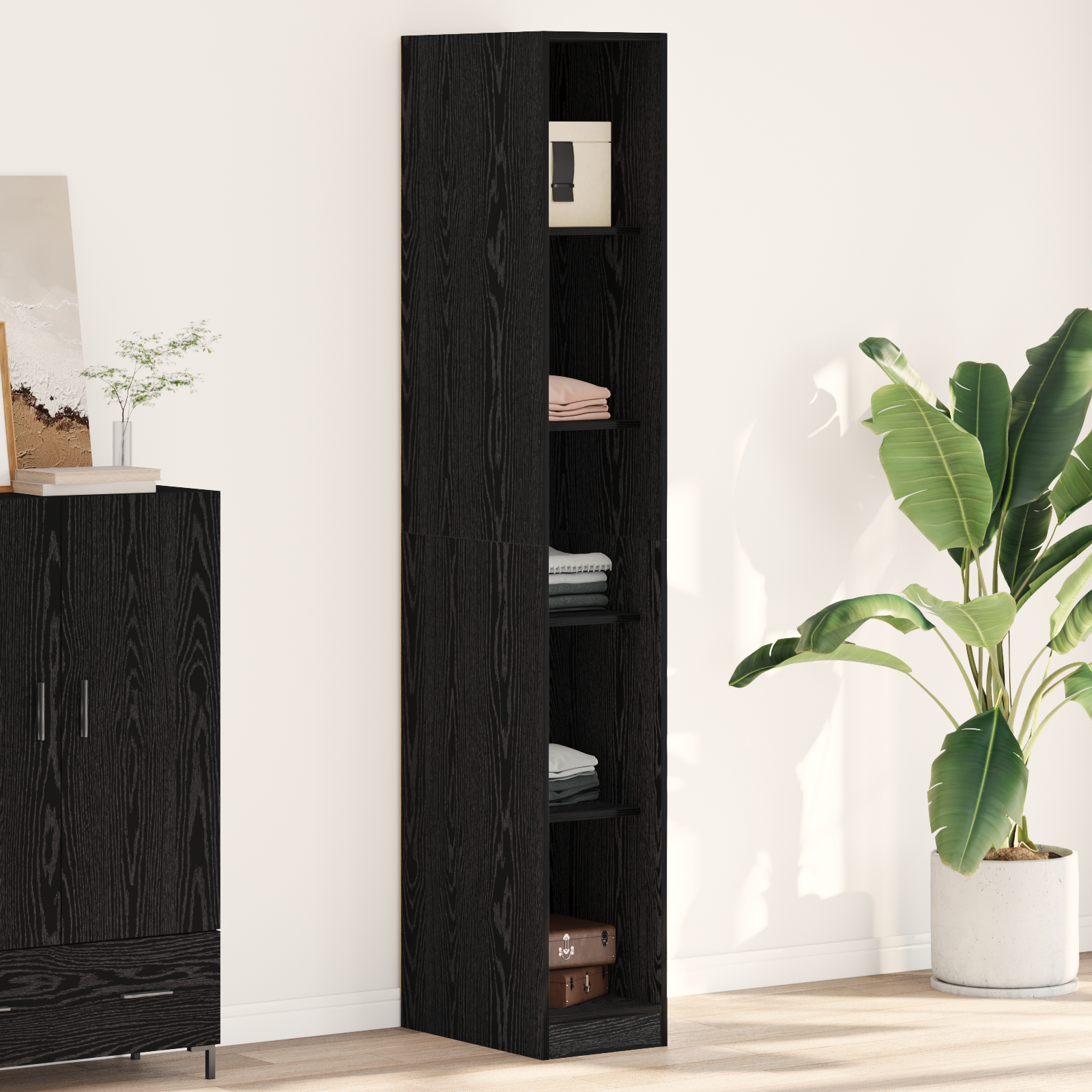 vidaXL Dulap Negru din Stejar - 30 x 50 x 200 cm, din lemn ingineresc. vidaXL Dulap Negru din Stejar - 30 x 50 x 200 cm, din lemn ingineresc.