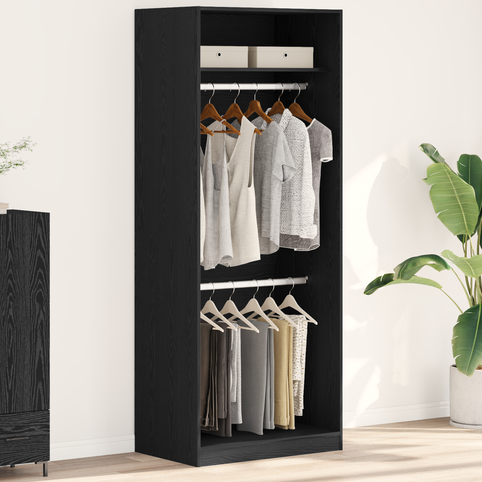 vidaXL Dulap din stejar negru - 80 x 50 x 200 cm, făcut din lemn durabil vidaXL Dulap din stejar negru - 80 x 50 x 200 cm, făcut din lemn durabil