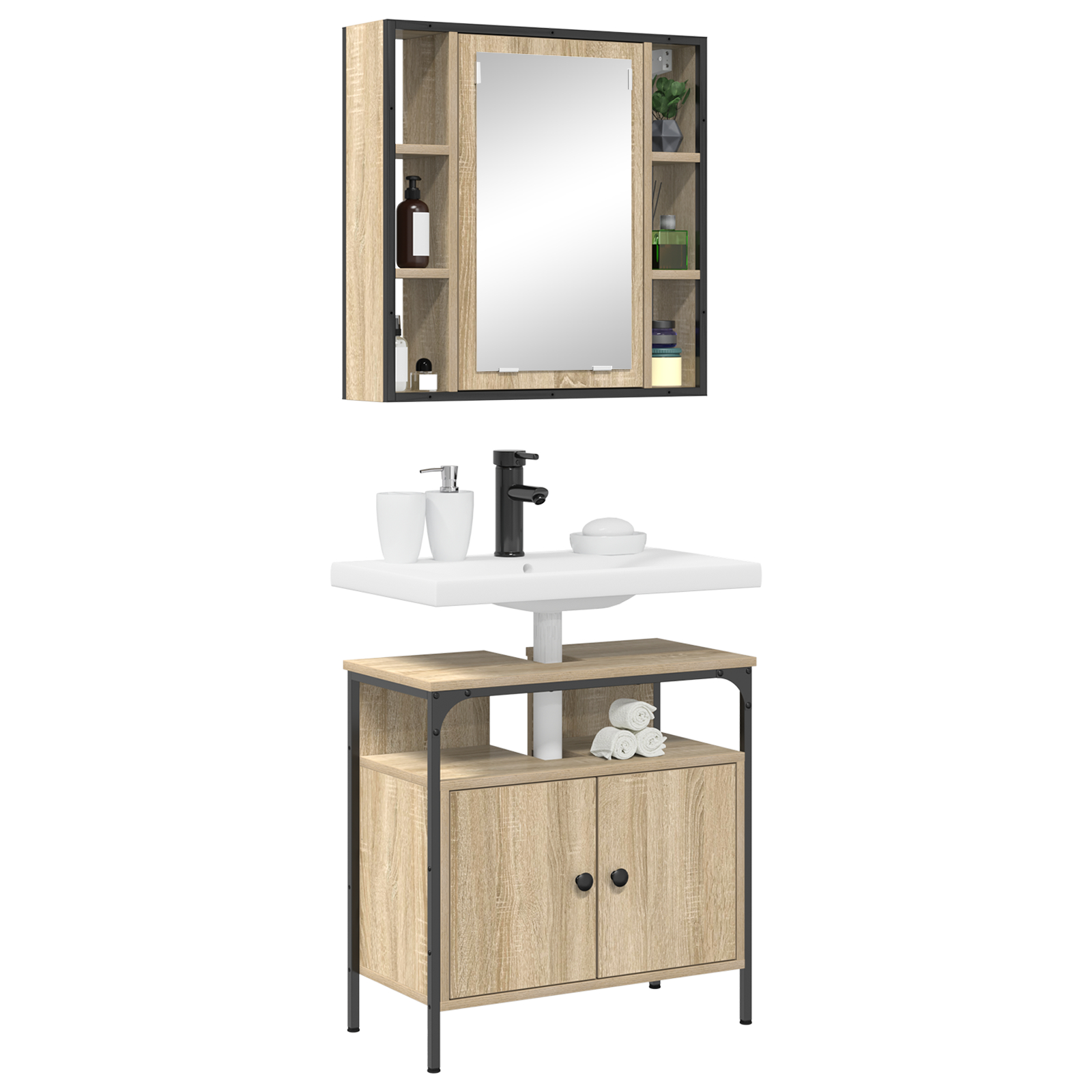vidaXL Set de 2 dulapuri pentru baie din stejar din lemn ingineresc vidaXL Set de 2 dulapuri pentru baie din stejar din lemn ingineresc
