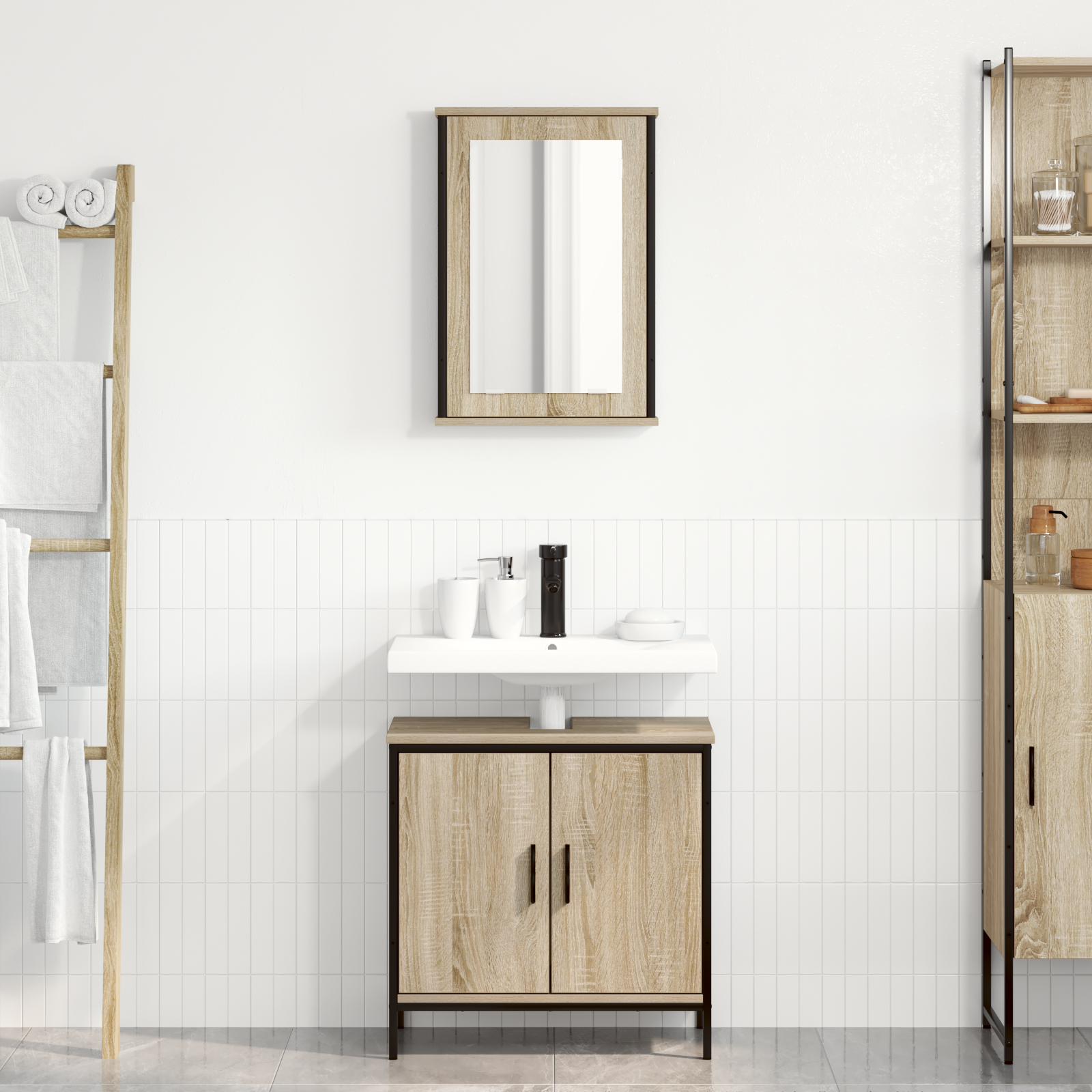 vidaXL Set Mobilier Baie 2 piese Stejar Enginerie Lemn vidaXL Set Mobilier Baie 2 piese Stejar Enginerie Lemn