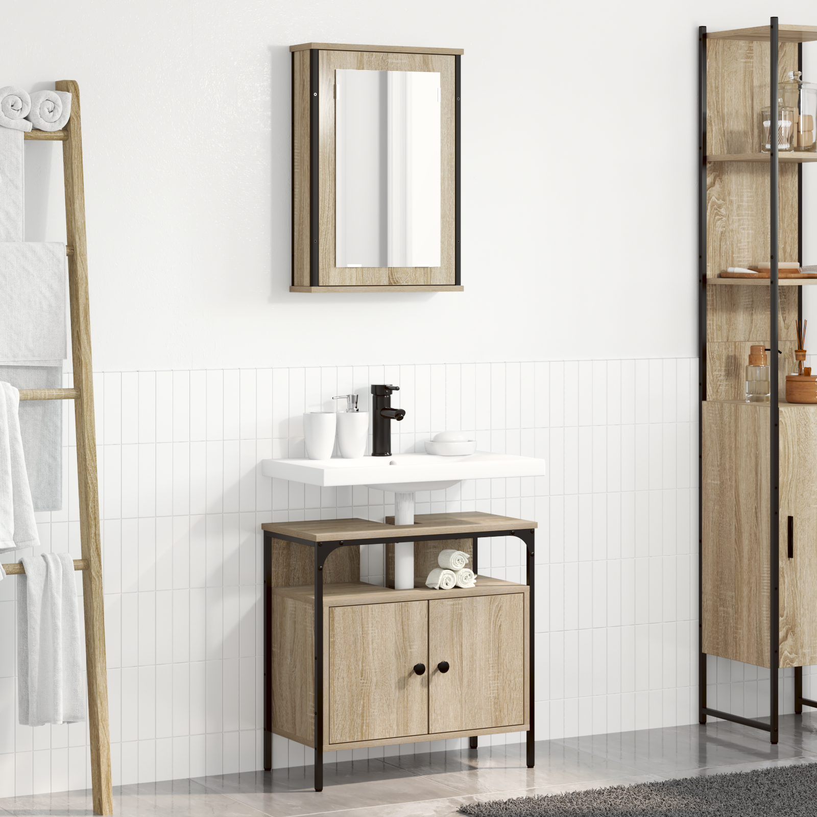 vidaXL Set de dulapuri pentru baie 2 Piese Stejar Sonoma Lemn Prelucrat vidaXL Set de dulapuri pentru baie 2 Piese Stejar Sonoma Lemn Prelucrat