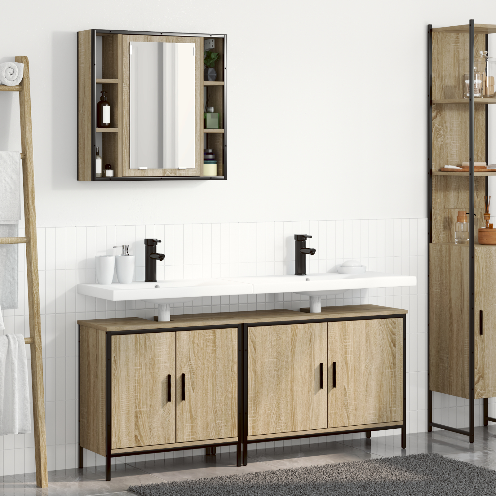 vidaXL Set mobilier baie 3 piese Stejar Sonoma Lemn prelucrat vidaXL Set mobilier baie 3 piese Stejar Sonoma Lemn prelucrat
