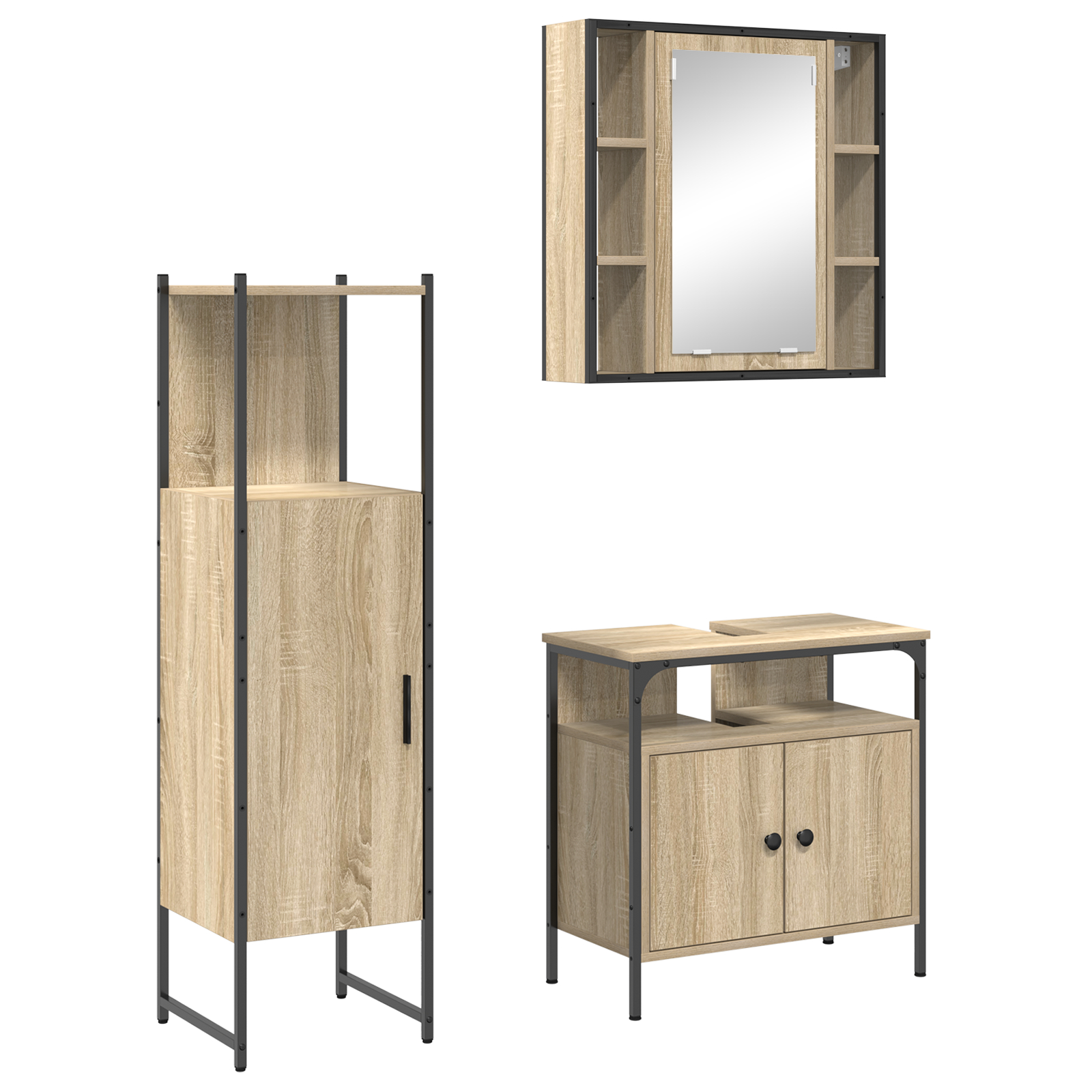 vidaXL Set Mobilier Baie pe 3 Piese din Lemn Inginerizat Stejar Deschis vidaXL Set Mobilier Baie pe 3 Piese din Lemn Inginerizat Stejar Deschis