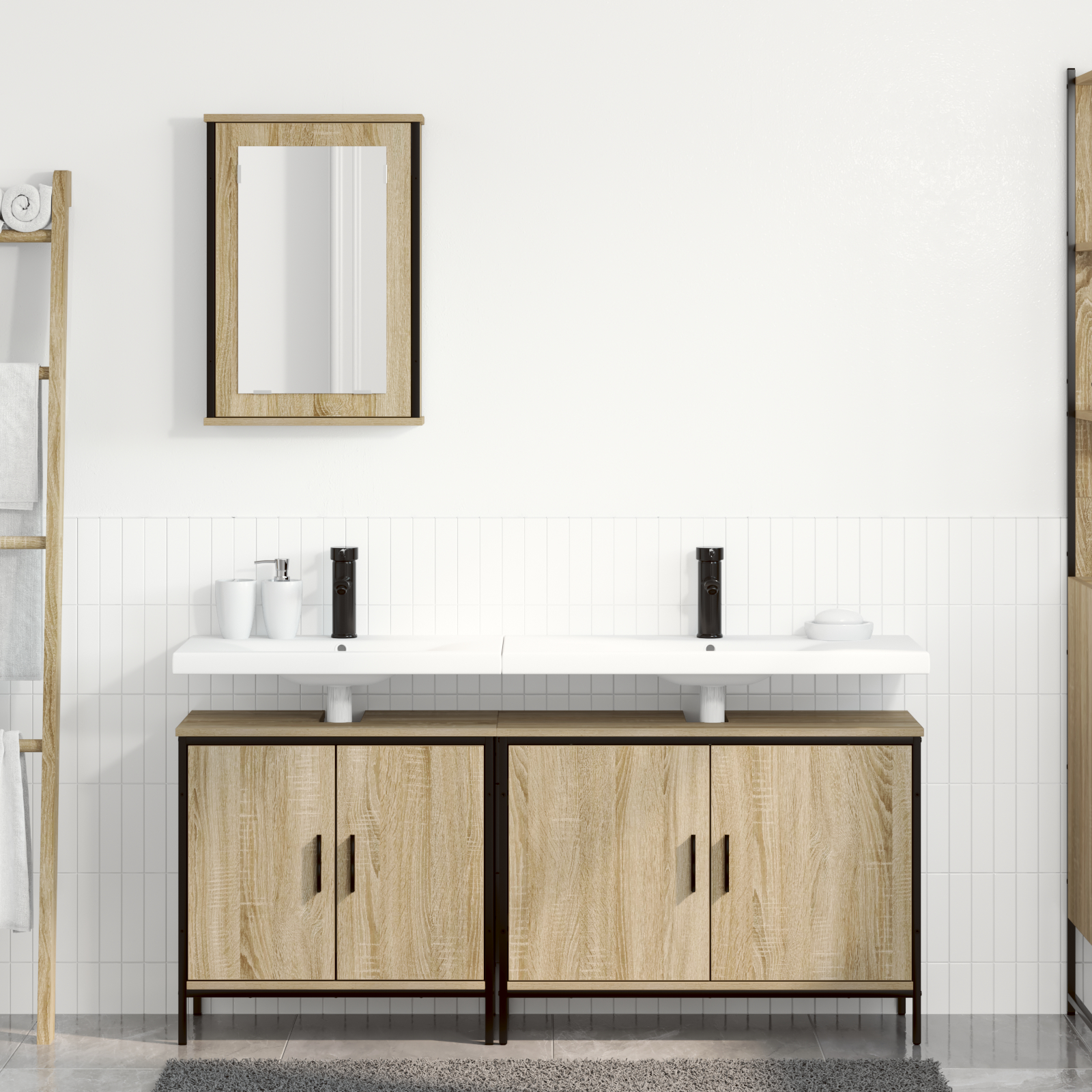 vidaXL Set de mobilier pentru baie din lemn ingineresc Sonoma Oak vidaXL Set de mobilier pentru baie din lemn ingineresc Sonoma Oak
