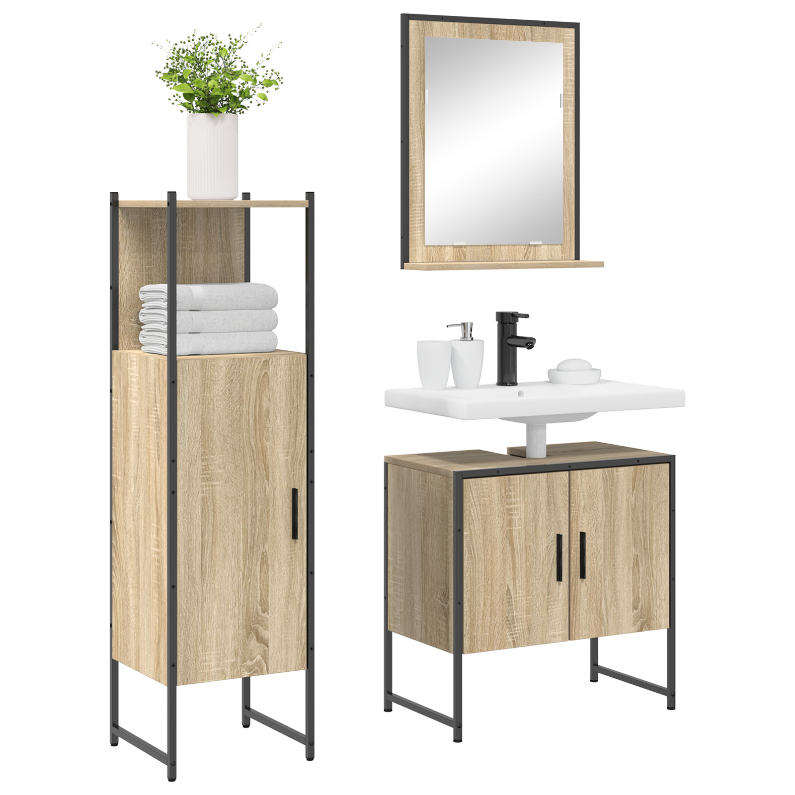 Set de mobilă baie vidaXL 3 Piese Stejar Sonoma Lemn Prelucrat Set de mobilă baie vidaXL 3 Piese Stejar Sonoma Lemn Prelucrat