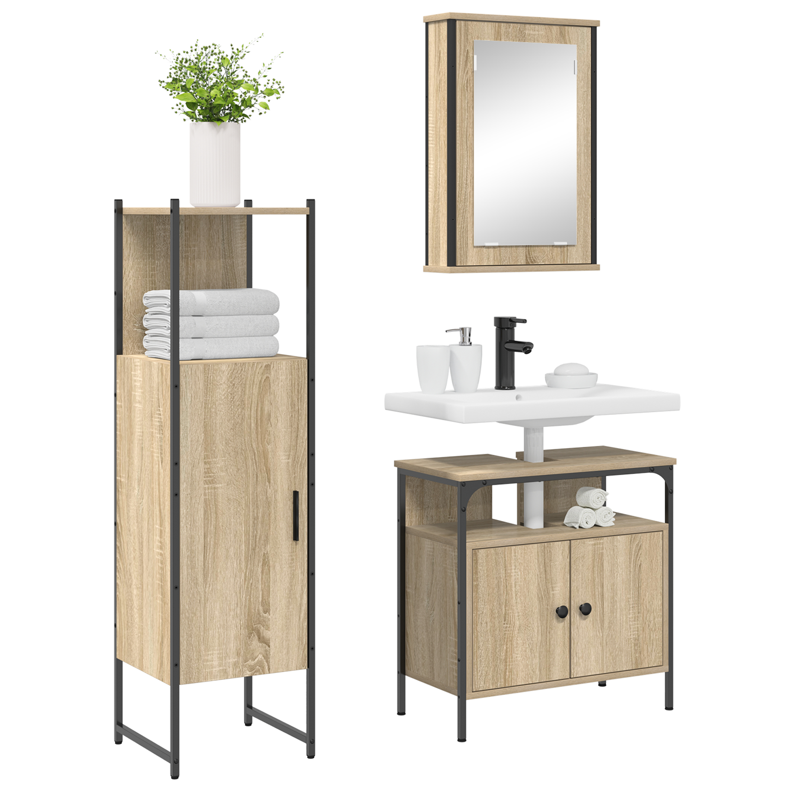 vidaXL Set de mobilier pentru baie 3 pcs Maro 33 x 33 x 120.5 cm