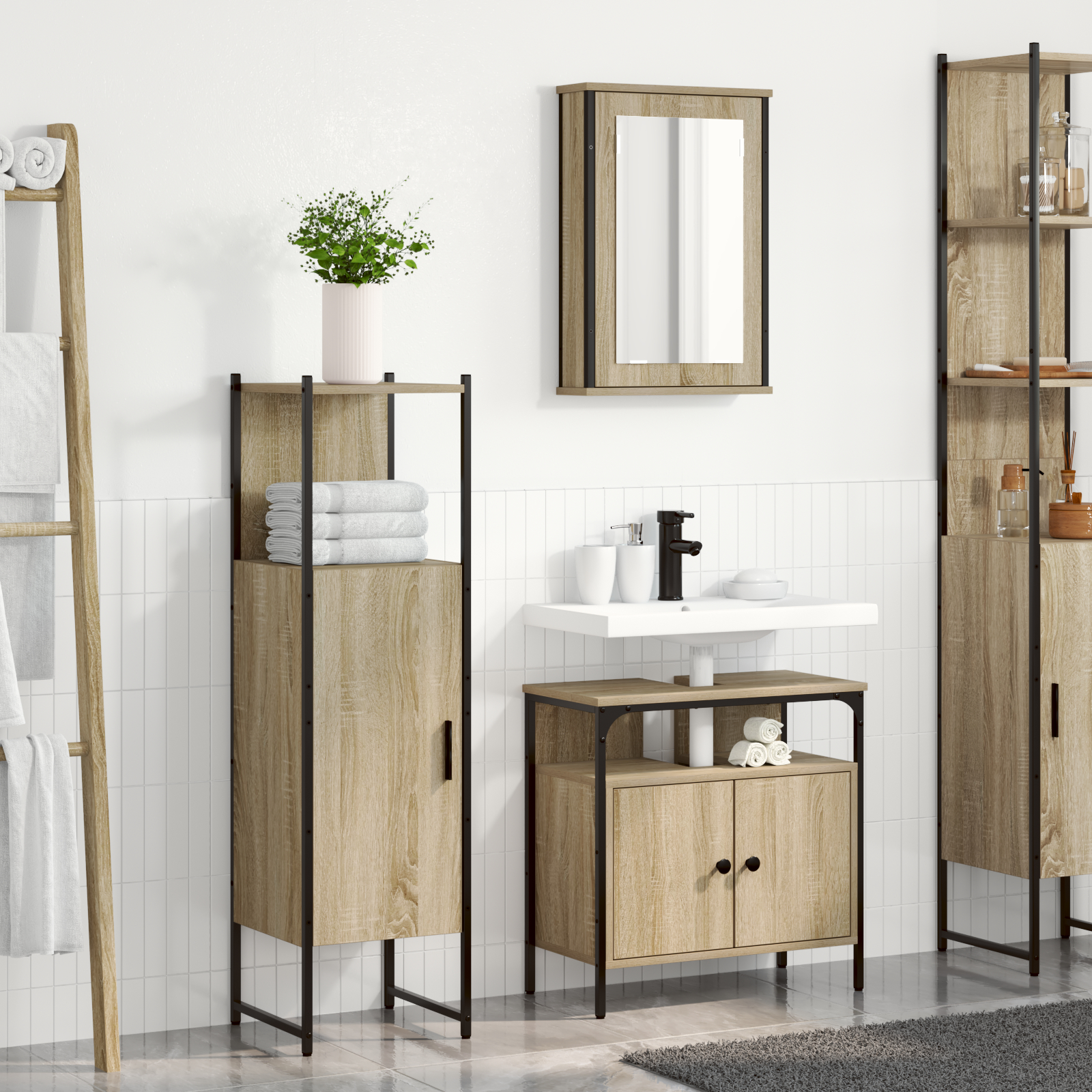 vidaXL Set de mobilier pentru baie 3 pcs Maro 33 x 33 x 120.5 cm