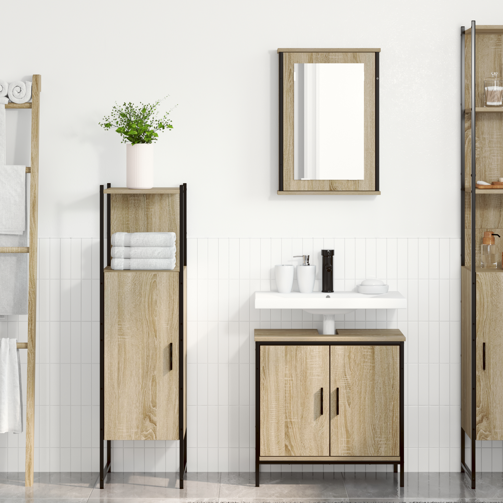 vidaXL Set Mobilier Baie din 3 Piese Stejar Lemn Ingineresc vidaXL Set Mobilier Baie din 3 Piese Stejar Lemn Ingineresc