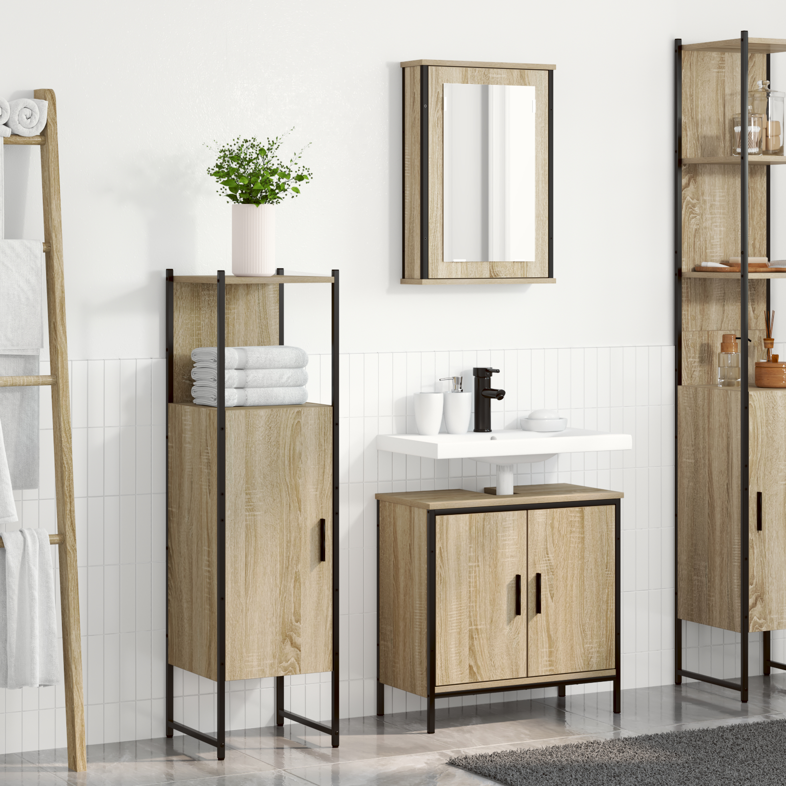 vidaXL Set Mobilier Baie din 3 Piese Stejar Lemn Ingineresc vidaXL Set Mobilier Baie din 3 Piese Stejar Lemn Ingineresc