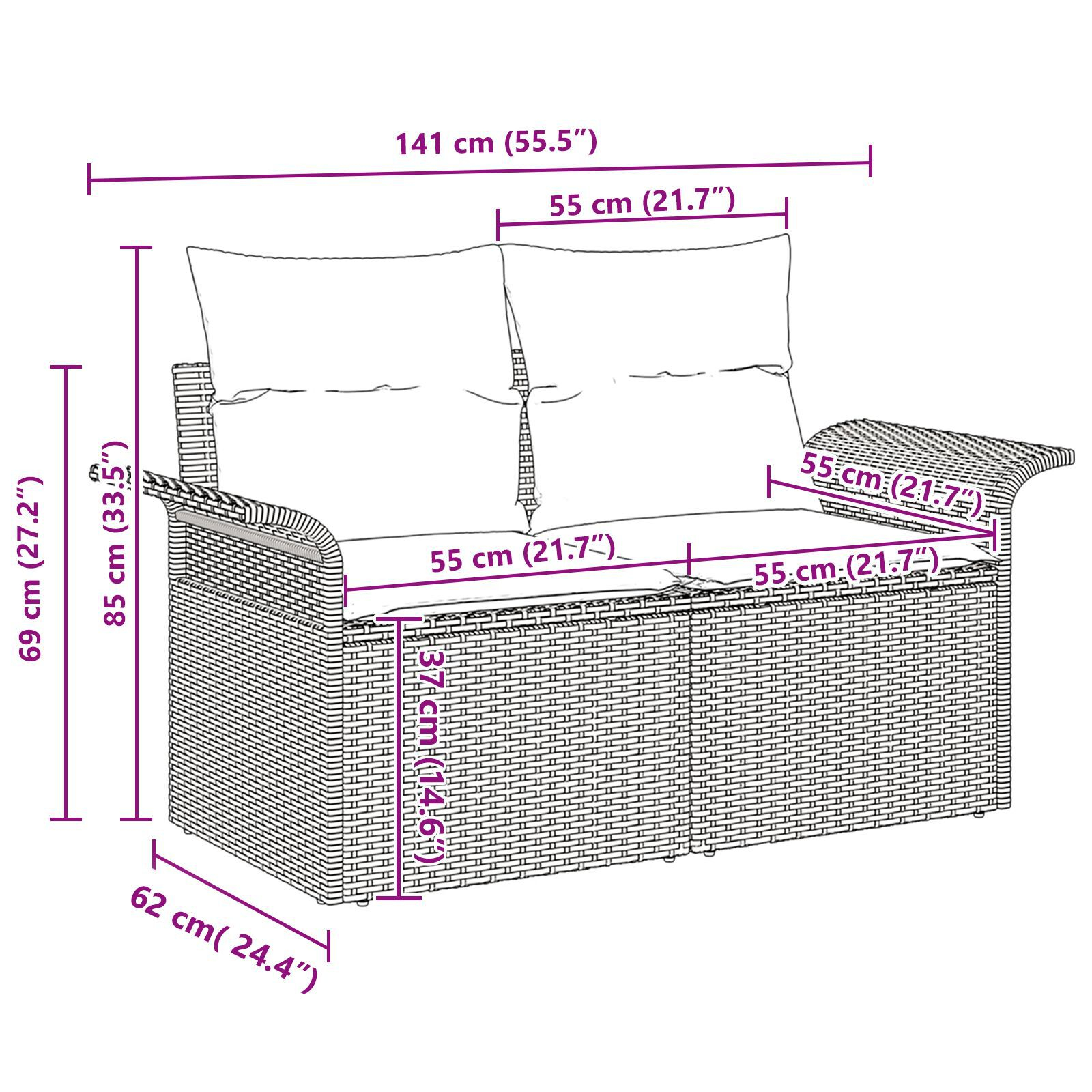 vidaXL Set de canapele pentru grădină 3 pcs Negru 196 x 62 x 85cm