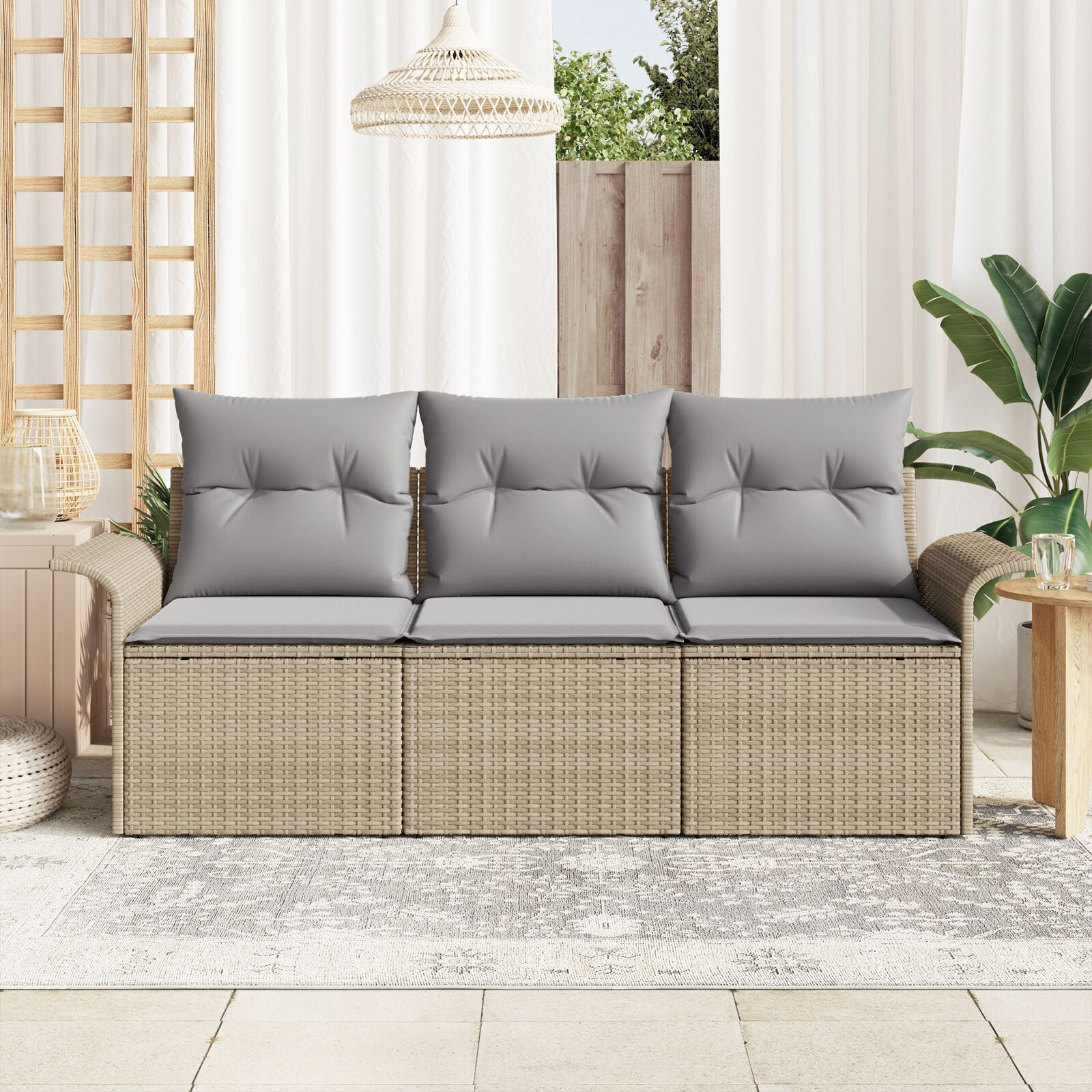 vidaXL Set de canapele pentru grădină 3 pcs Bej 196 x 62 x 85cm