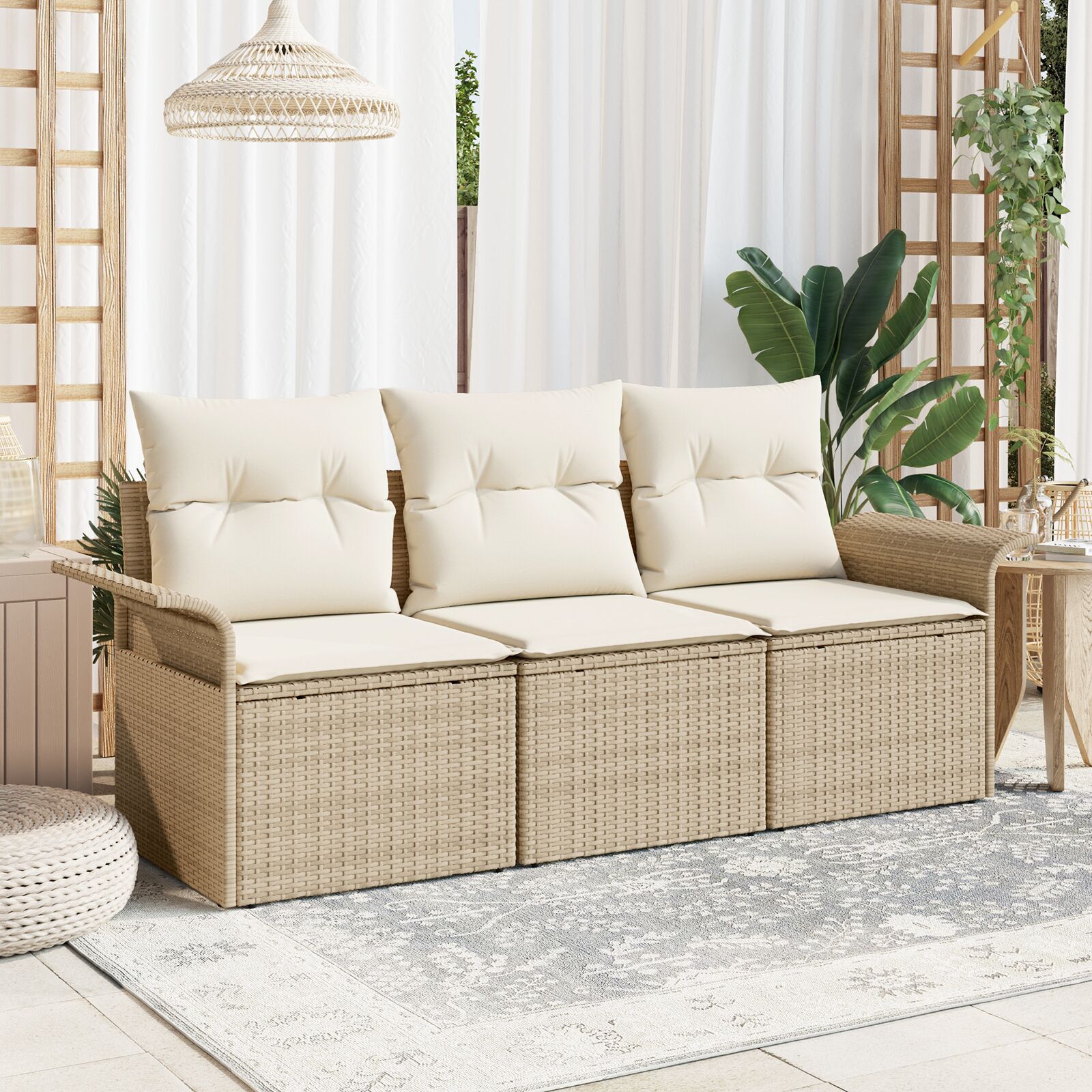 vidaXL Set de canapele pentru grădină 3 pcs Bej 196 x 62 x 85cm