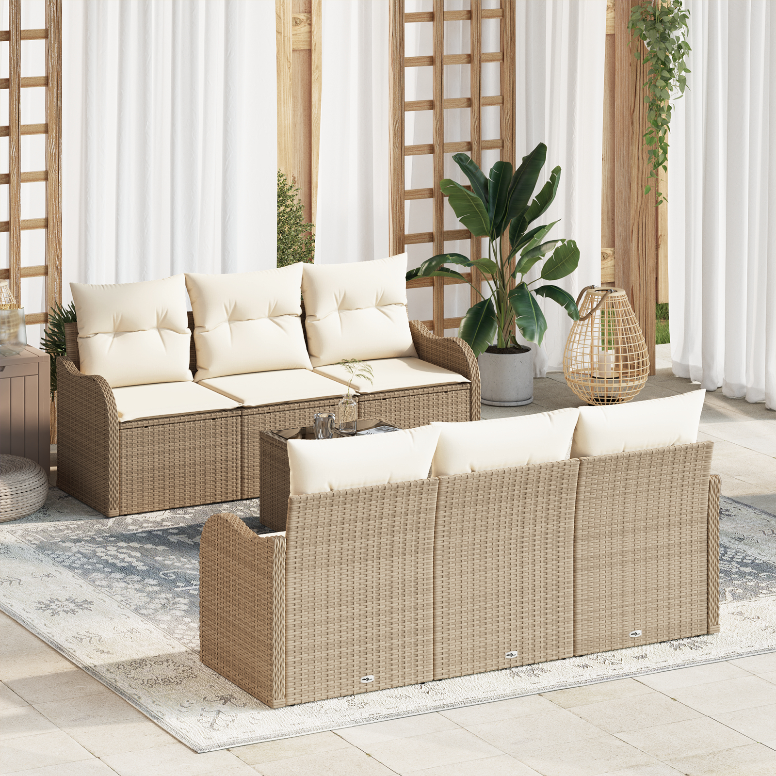 vidaXL Set de canapele pentru grădină 7 pcs Bej 55 x 55 x 37 cm