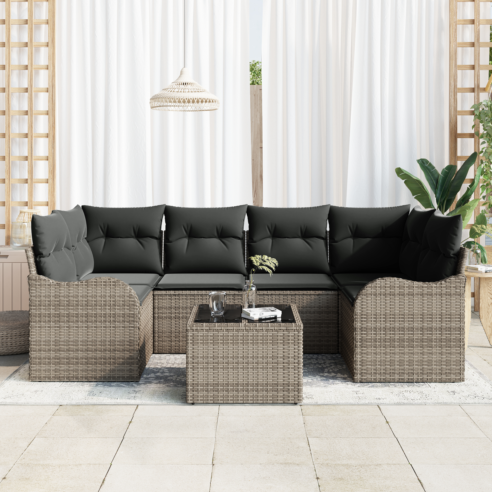 vidaXL Set de canapele pentru grădină 7 pcs Gri 55 x 55 x 37 cm vidaXL Set de canapele pentru grădină 7 pcs Gri 55 x 55 x 37 cm