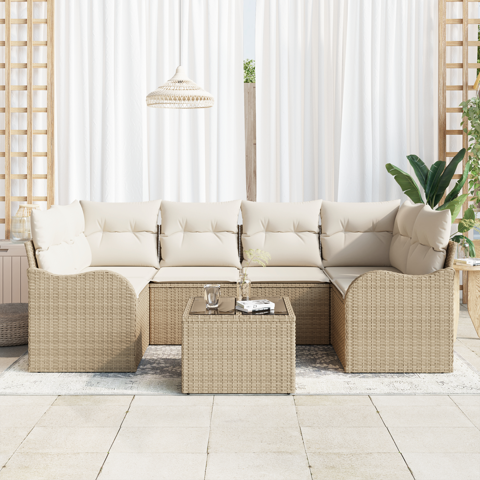 vidaXL Set de canapele pentru grădină 7 pcs Bej 55 x 55 x 37 cm