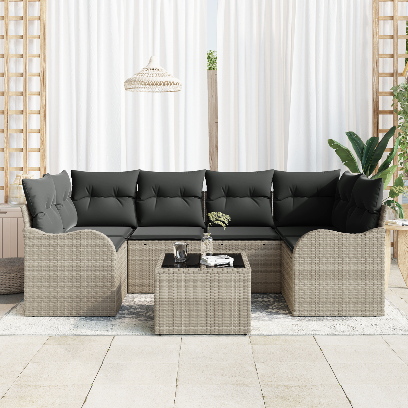 vidaXL Set de canapele pentru grădină cu pernă 7 pcs Gri deschis vidaXL Set de canapele pentru grădină cu pernă 7 pcs Gri deschis