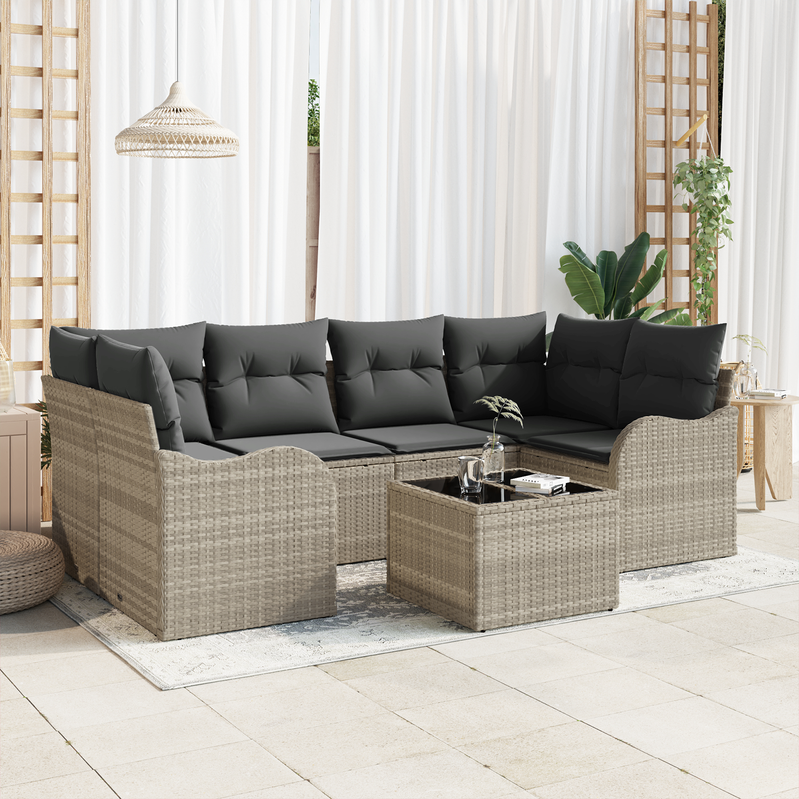 vidaXL Set de canapele pentru grădină cu pernă 7 pcs Gri deschis vidaXL Set de canapele pentru grădină cu pernă 7 pcs Gri deschis