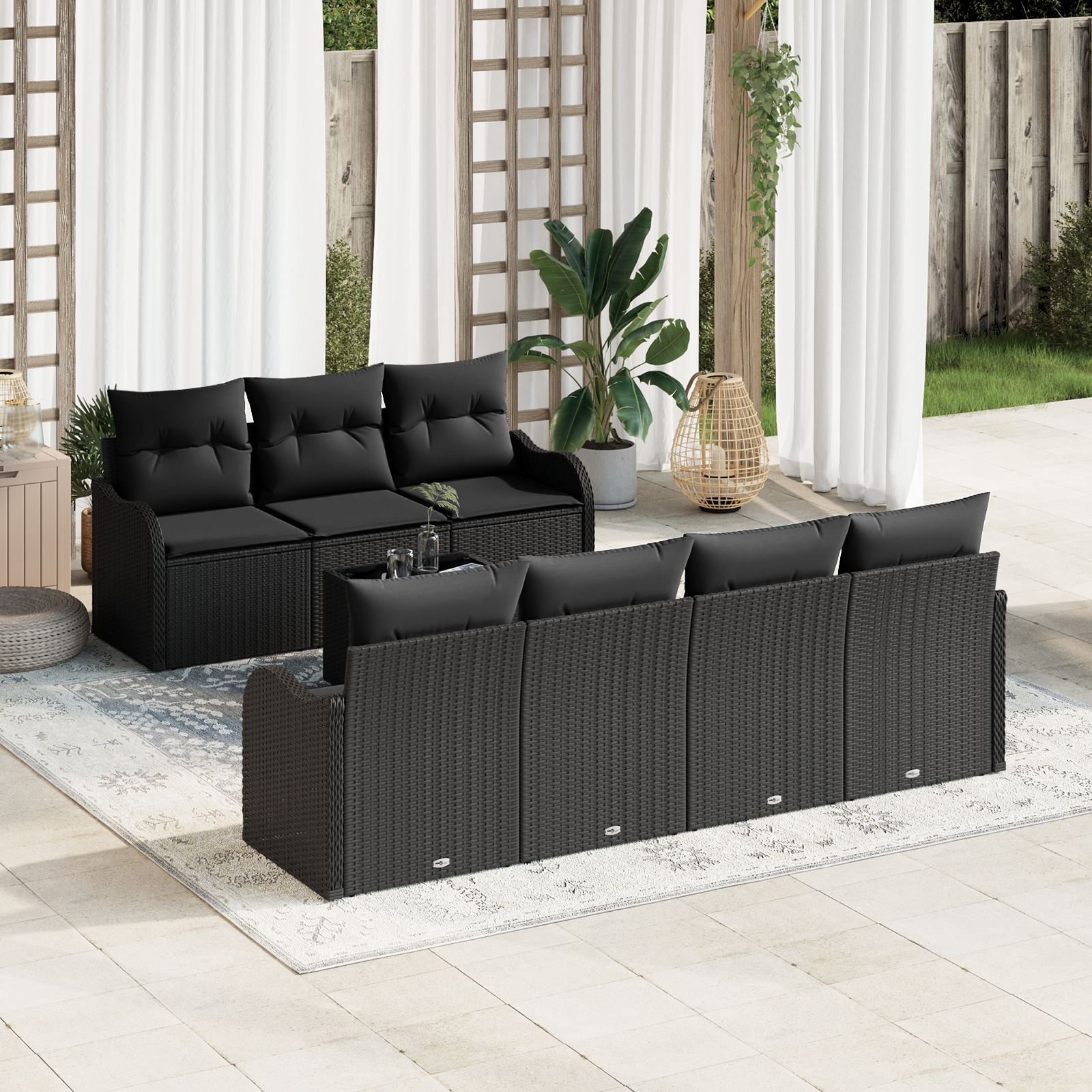 Set canapea de grădină vidaXL 8 piese cu perne Ratan negru Set canapea de grădină vidaXL 8 piese cu perne Ratan negru