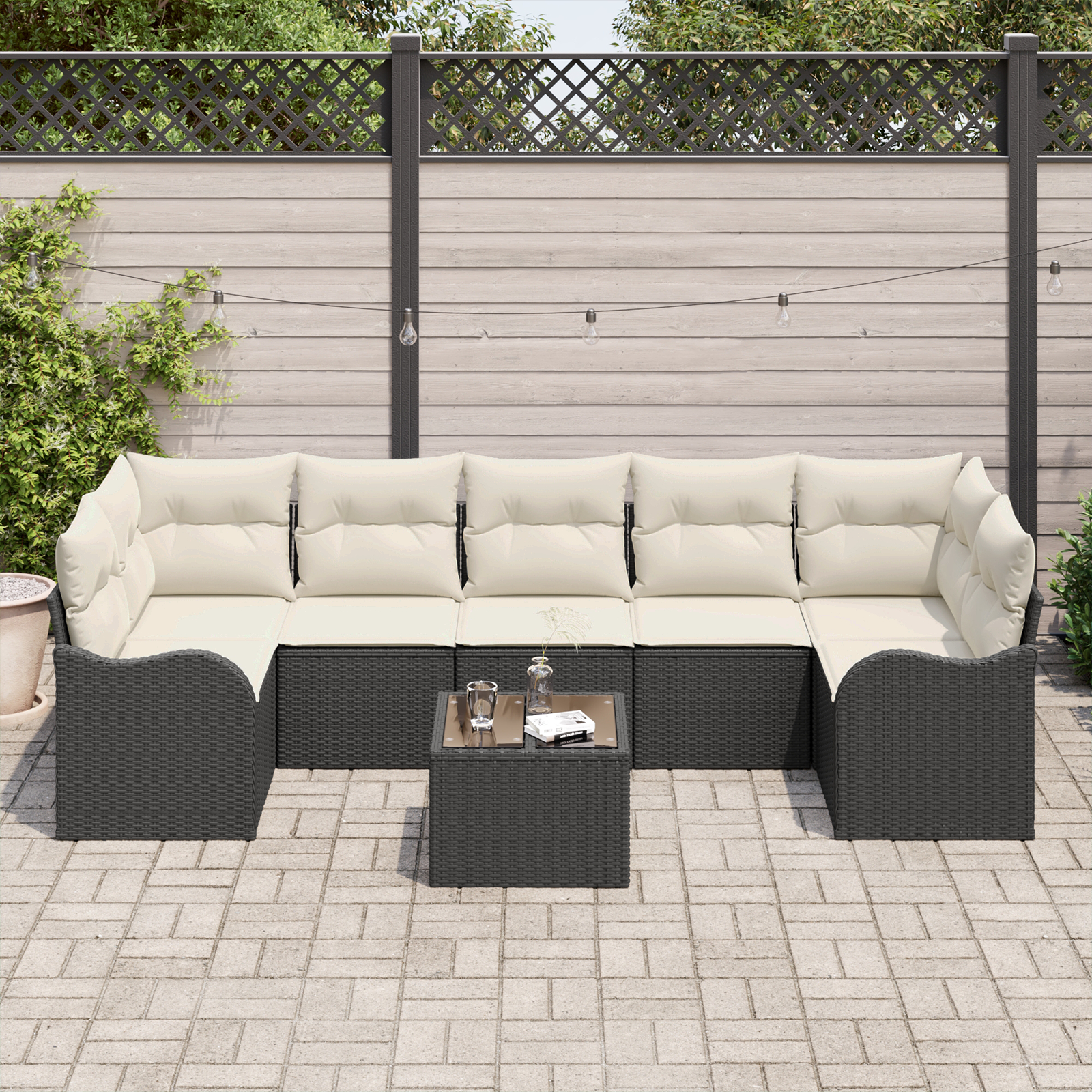 vidaXL Set de canapele pentru grădină 8 pcs Negru 55 x 55 x 37 cm