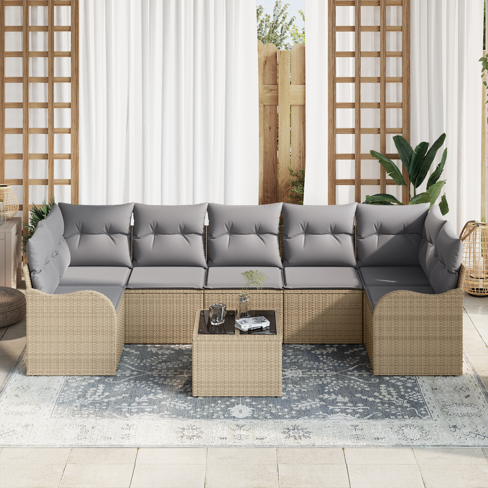 vidaXL Set de canapele pentru grădină 8 pcs Bej 55 x 55 x 37 cm