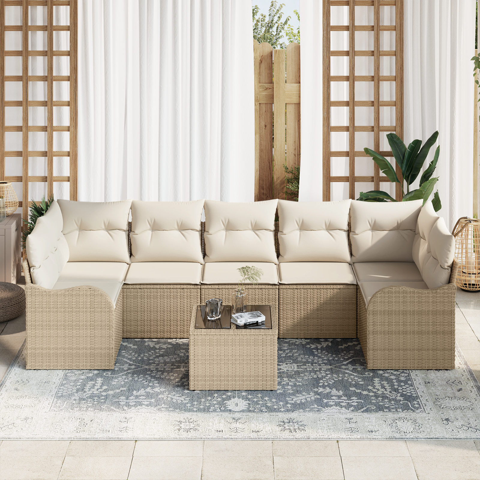 vidaXL Set de canapele pentru grădină 8 pcs Bej 55 x 55 x 37 cm