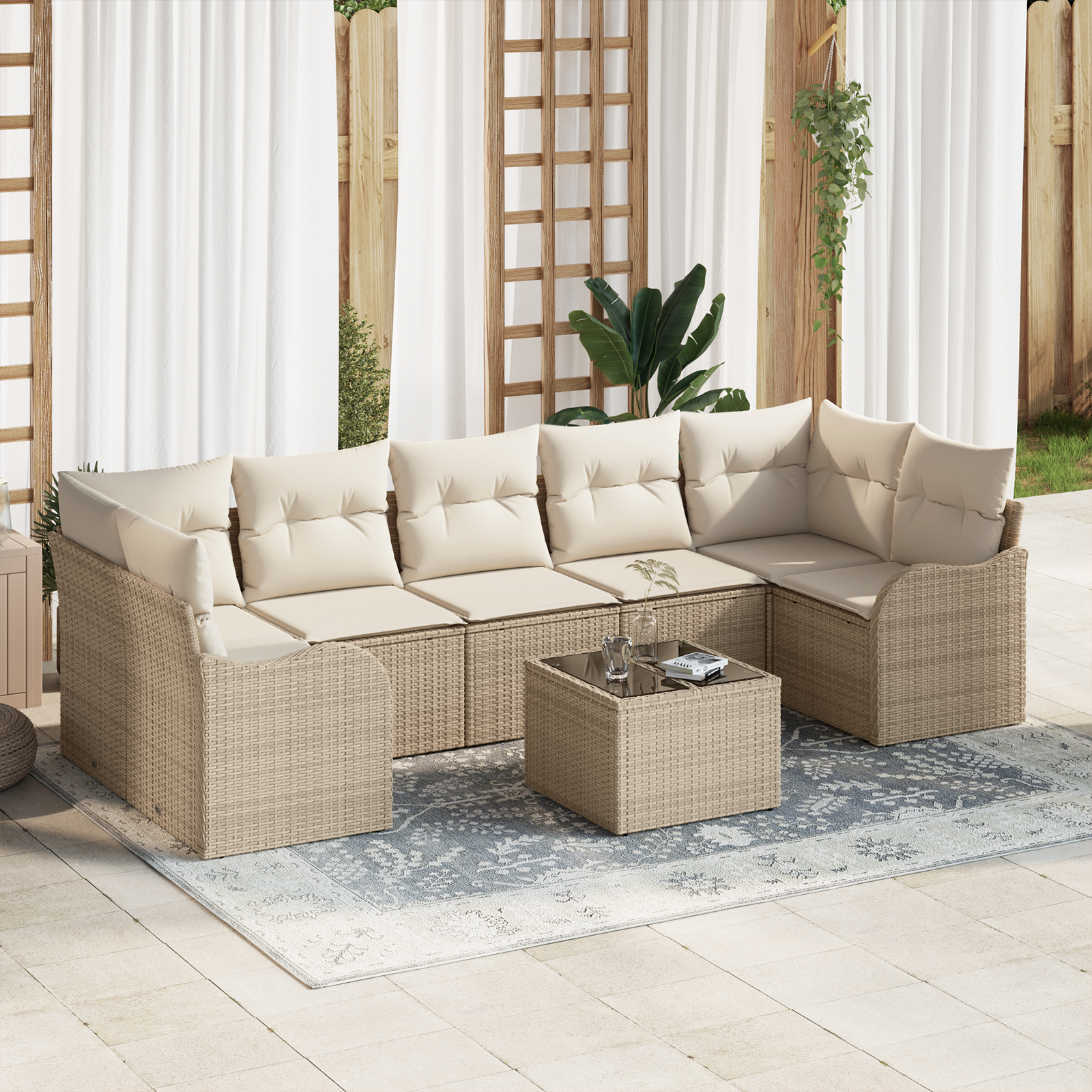 vidaXL Set de canapele pentru grădină 8 pcs Bej 55 x 55 x 37 cm