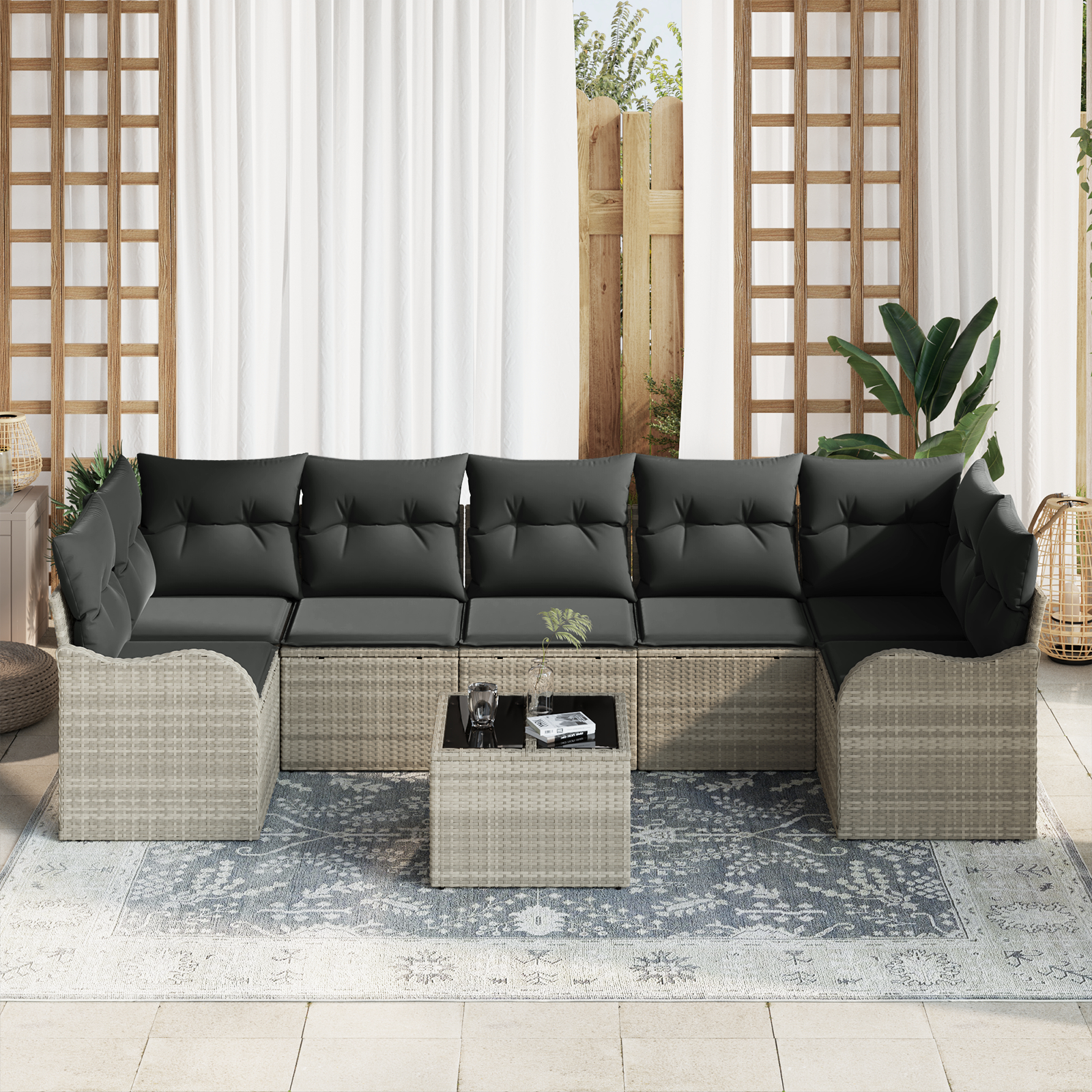 vidaXL Set de canapele pentru grădină cu pernă 8 pcs Gri deschis