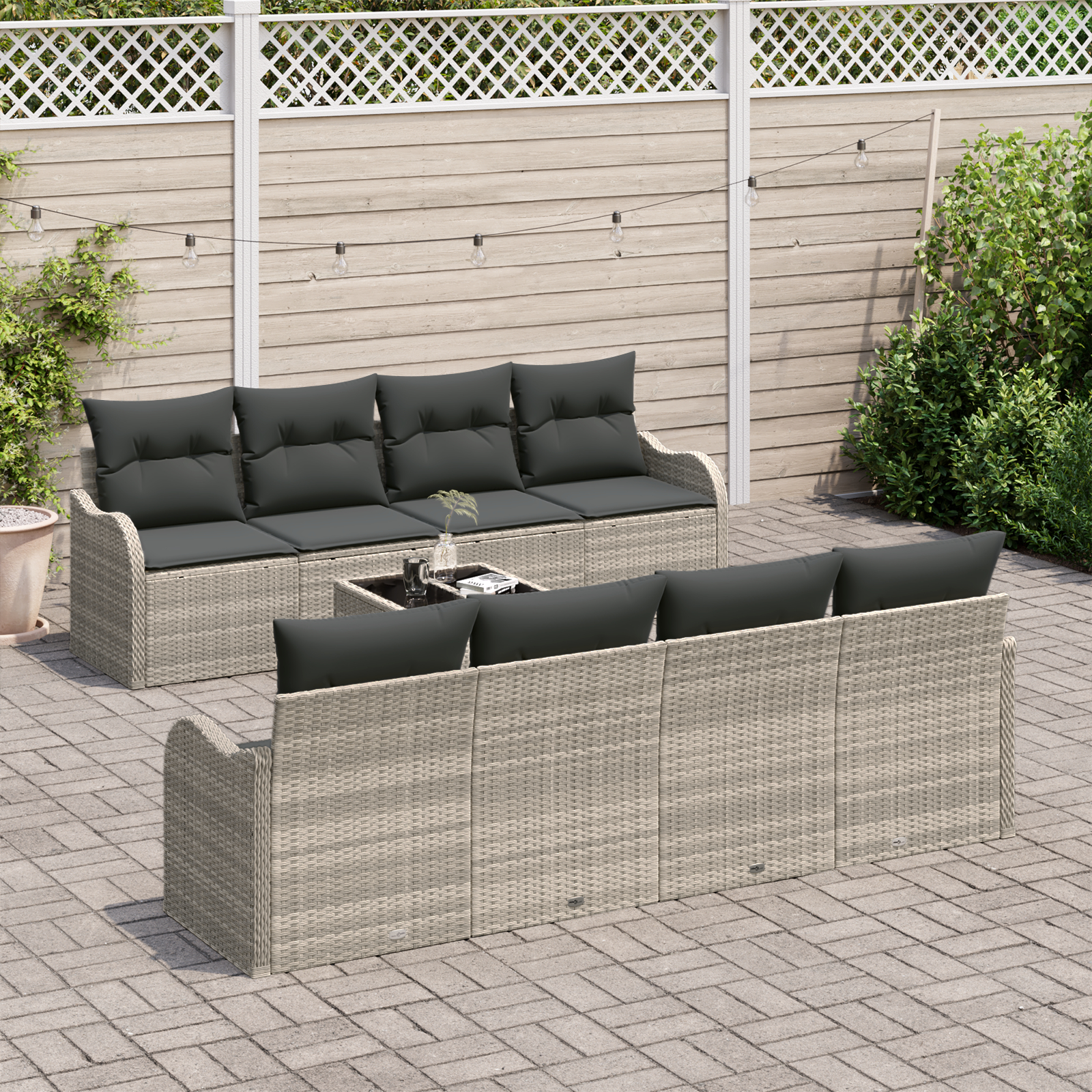vidaXL Set de canapele pentru grădină cu pernă 9 pcs Gri deschis