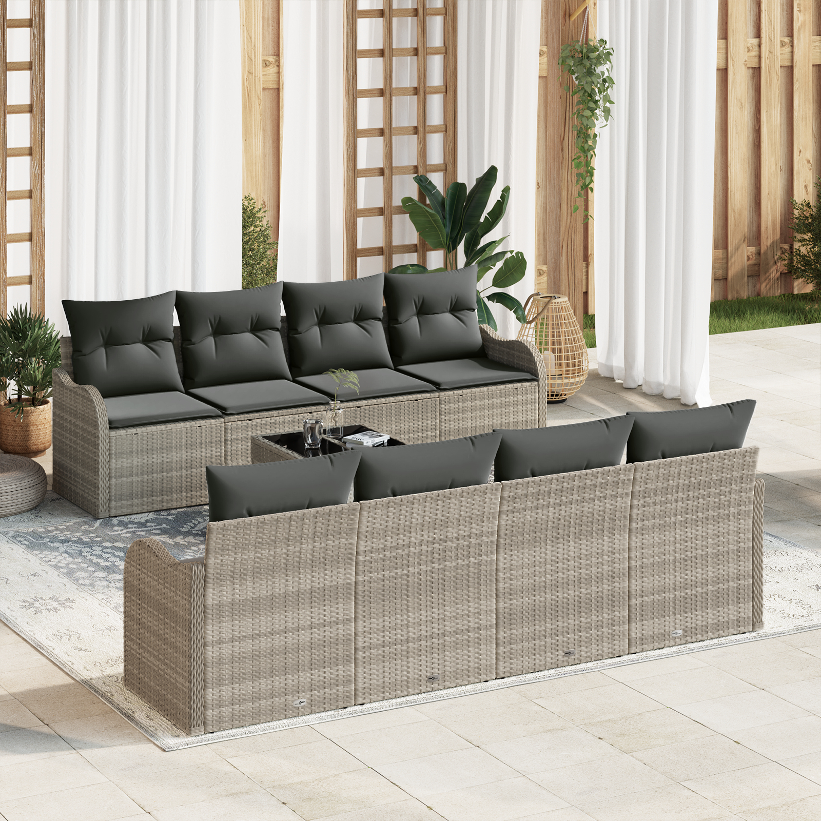 vidaXL Set de canapele pentru grădină cu pernă 9 pcs Gri deschis
