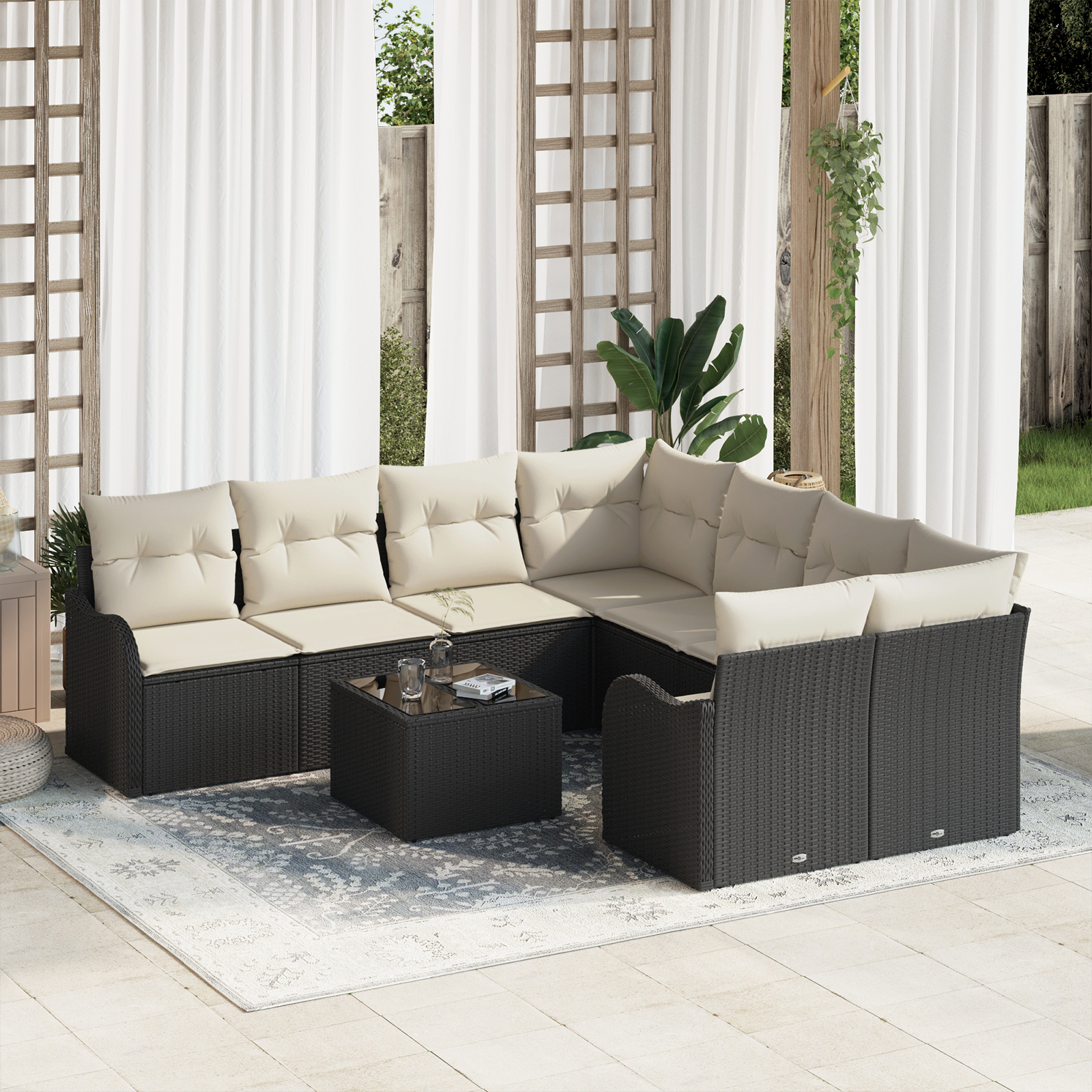 vidaXL Set de canapele pentru grădină 9 pcs Negru 55 x 55 x 37 cm vidaXL Set de canapele pentru grădină 9 pcs Negru 55 x 55 x 37 cm