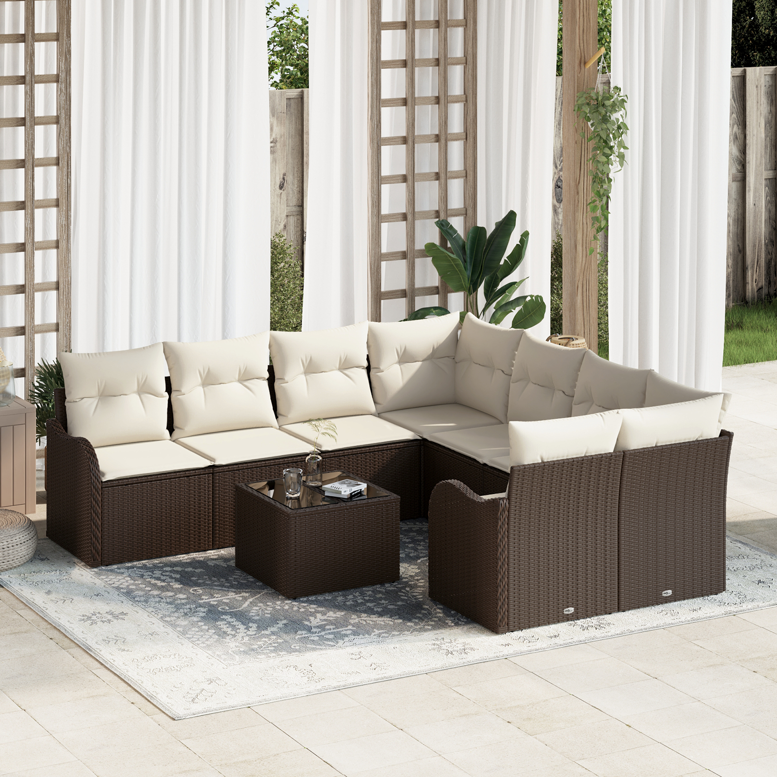 vidaXL Set de canapele pentru grădină 9 pcs Maro 55 x 55 x 37 cm vidaXL Set de canapele pentru grădină 9 pcs Maro 55 x 55 x 37 cm