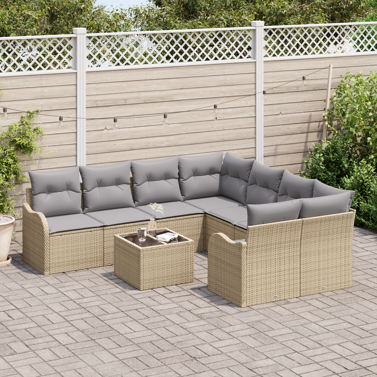 vidaXL Set de canapele pentru grădină 9 pcs Bej 55 x 55 x 37 cm