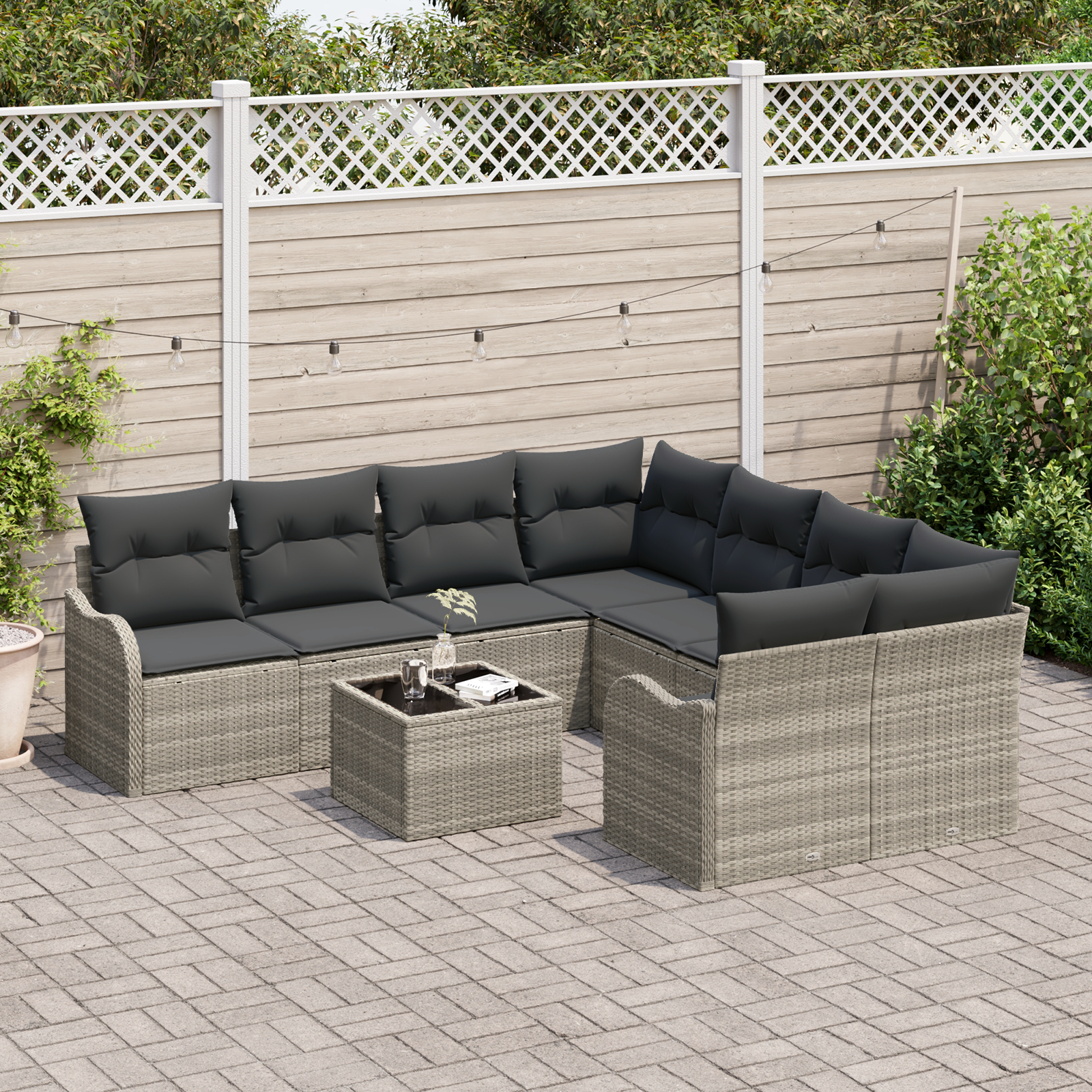 vidaXL Set de canapele pentru grădină cu pernă 9 pcs Gri deschis vidaXL Set de canapele pentru grădină cu pernă 9 pcs Gri deschis