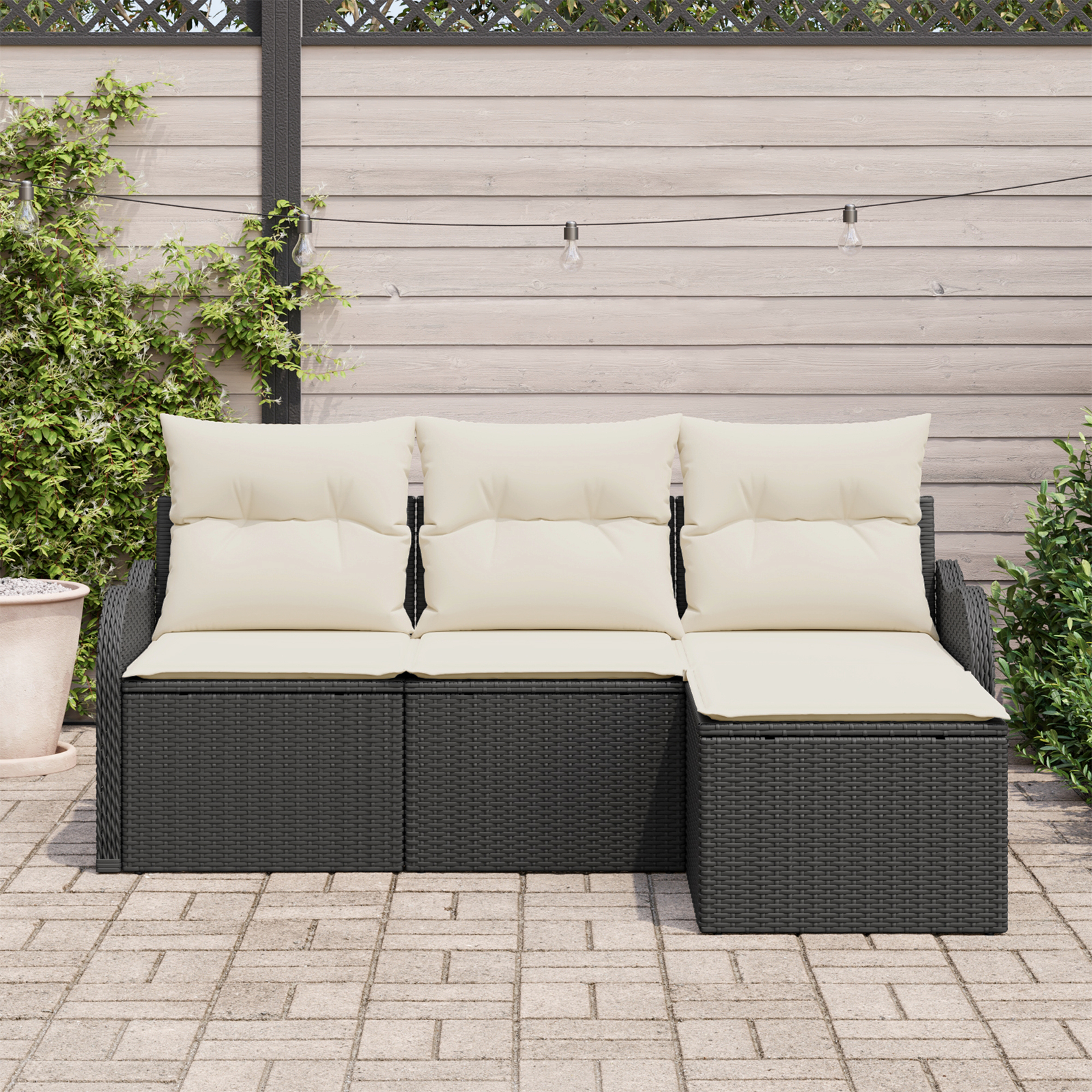 Set canapea grădină vidaXL 4 piese cu perne rattan negru