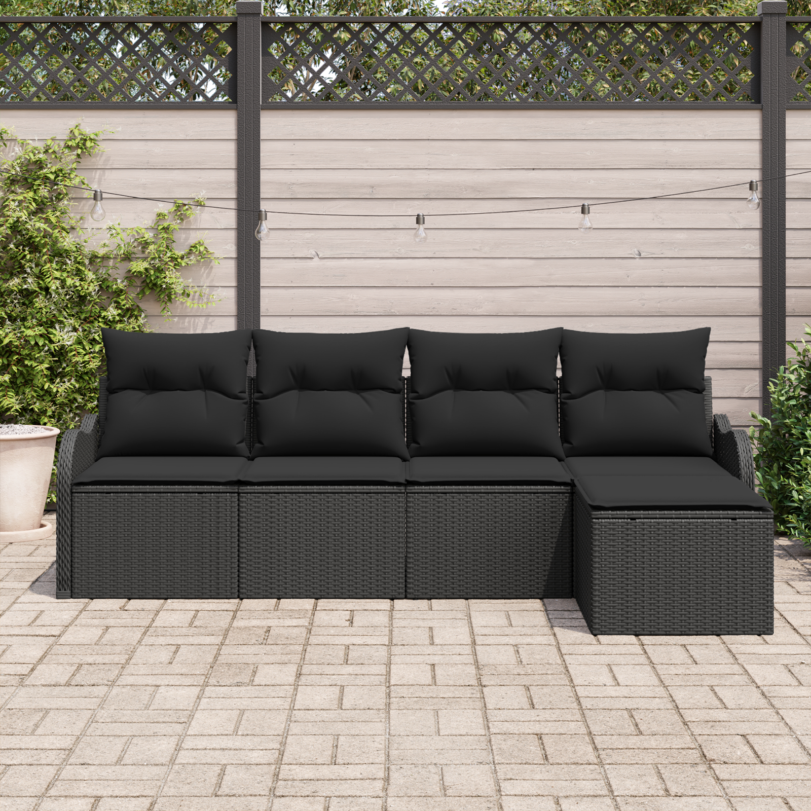 Set canapea grădină vidaXL 5 piese cu perne Negru Poliratan