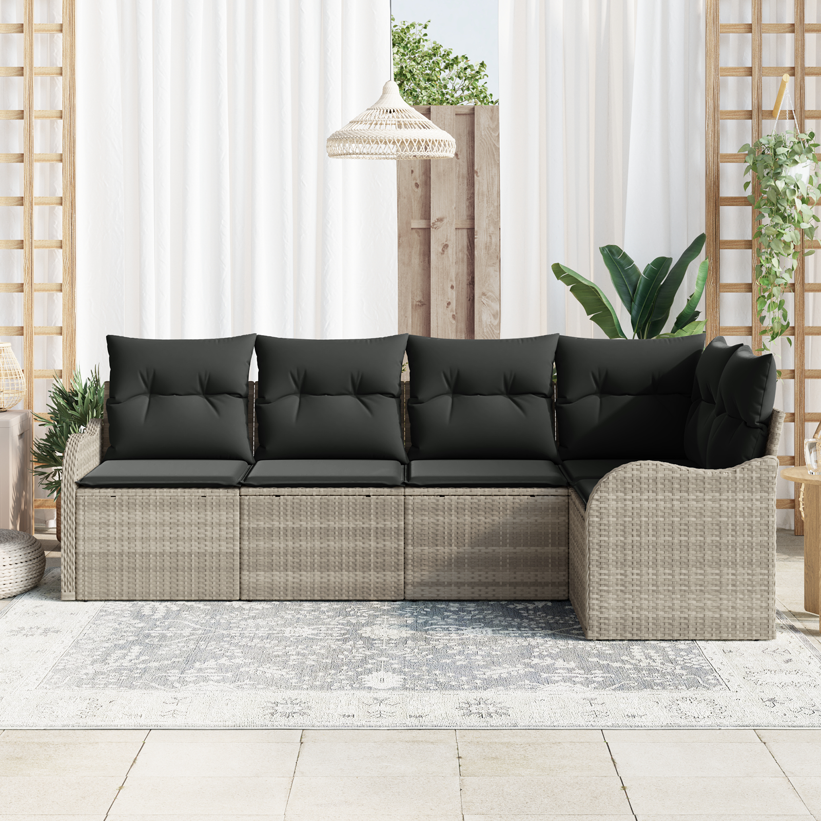 Set canapea grădină 5 piese cu perne gri deschis ratan Set canapea grădină 5 piese cu perne gri deschis ratan