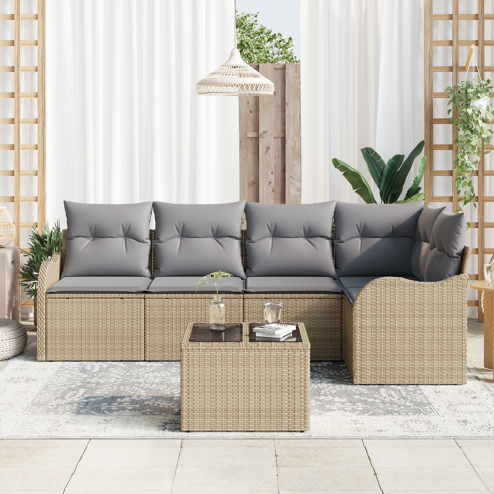 Set canapea de grădină vidaXL 6 piese cu perne din ratan poli negru