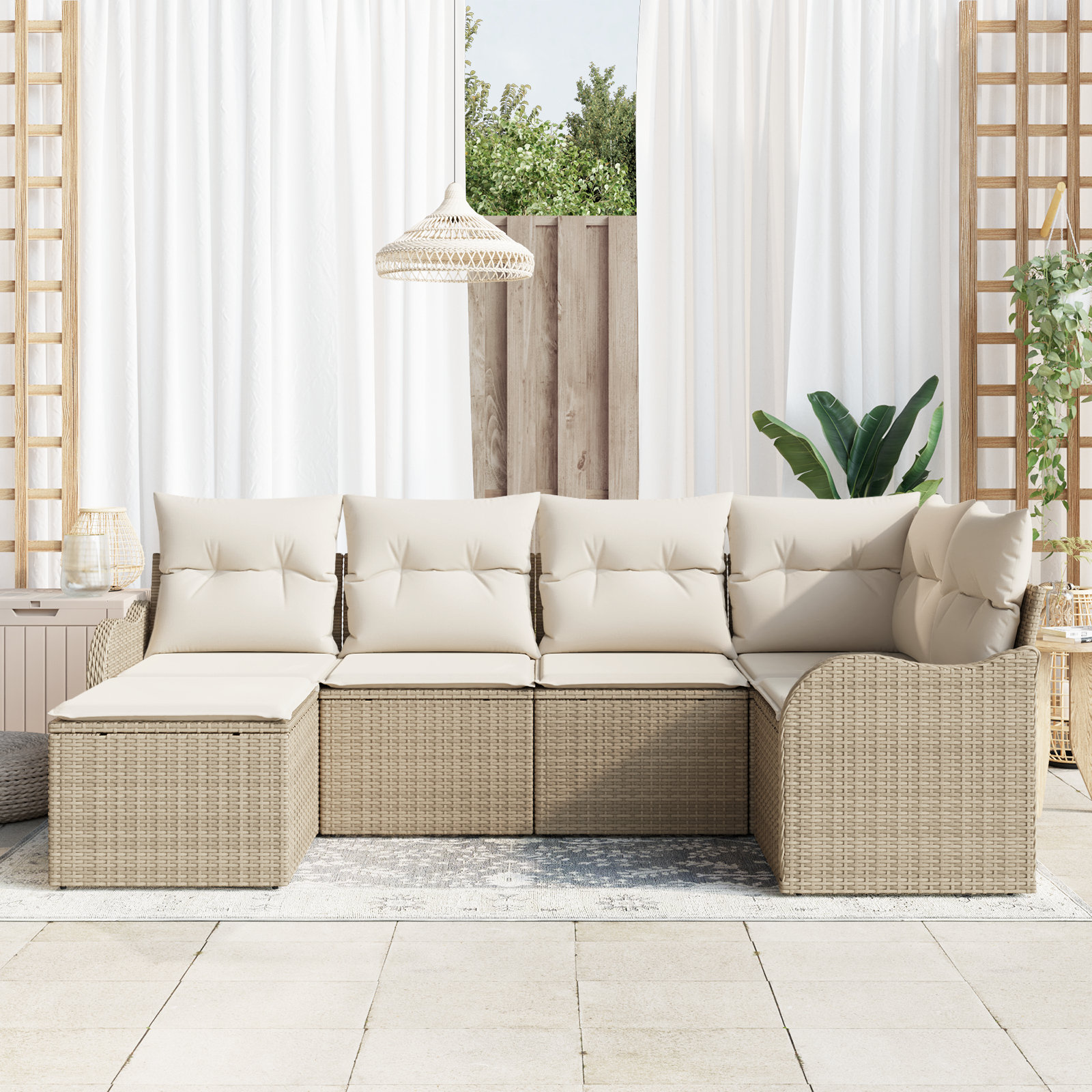 Set canapea de grădină vidaXL cu perne beige din ratan Set canapea de grădină vidaXL cu perne beige din ratan