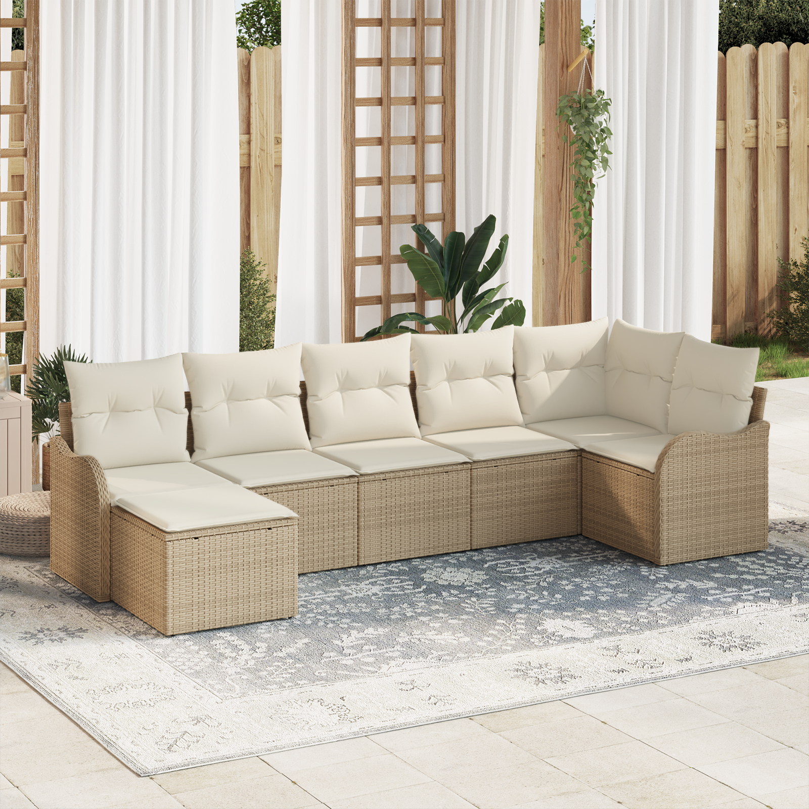 vidaXL Set de canapele pentru grădină cu pernă 7 pcs Bej Rattan poli vidaXL Set de canapele pentru grădină cu pernă 7 pcs Bej Rattan poli
