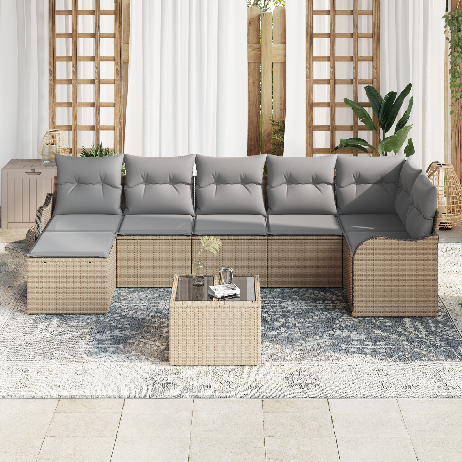 Set Canapea Grădină 8 Piese cu Perne Ratan Poli Negru Set Canapea Grădină 8 Piese cu Perne Ratan Poli Negru