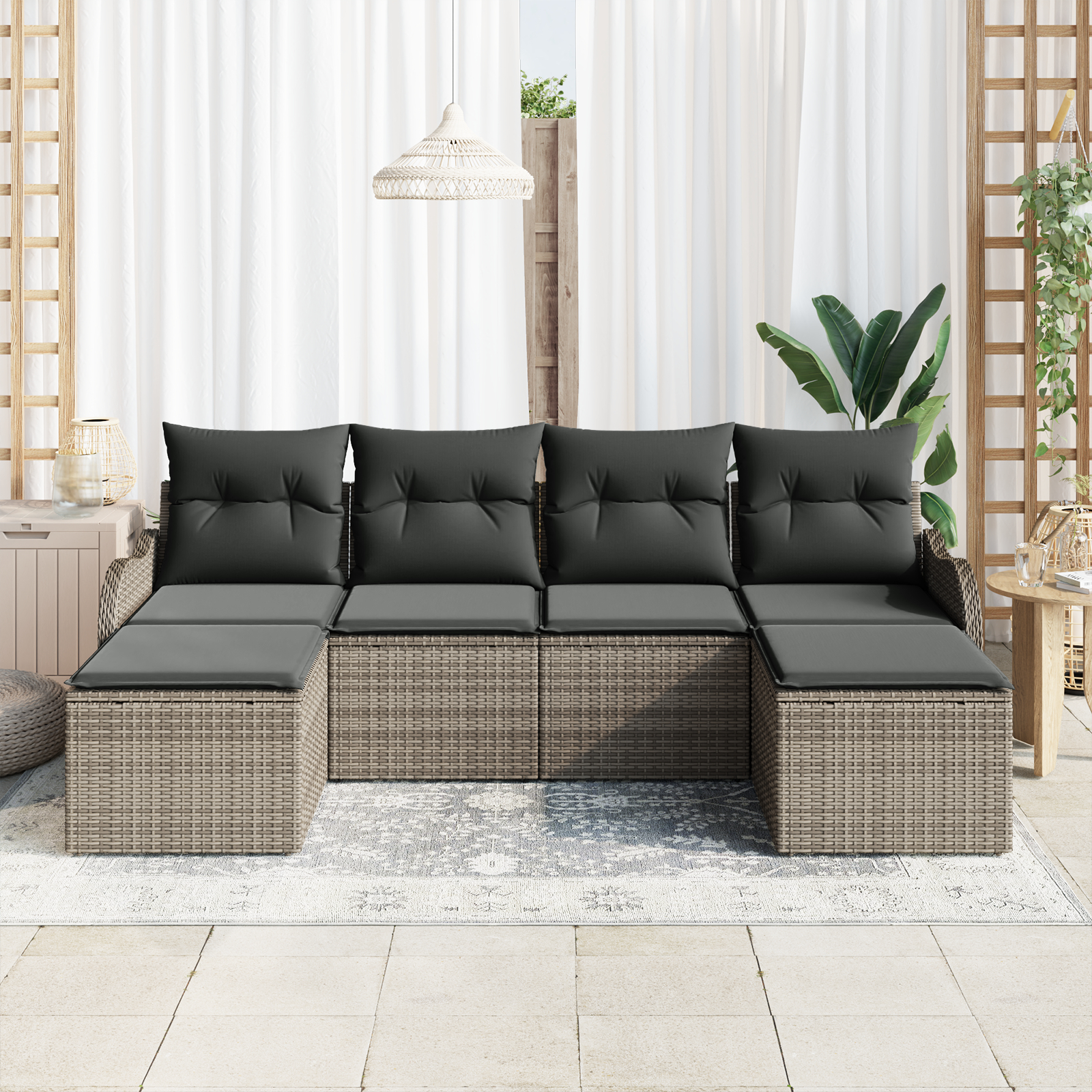 Set canapea 6 piese ratan gri vidaXL Set canapea 6 piese ratan gri vidaXL