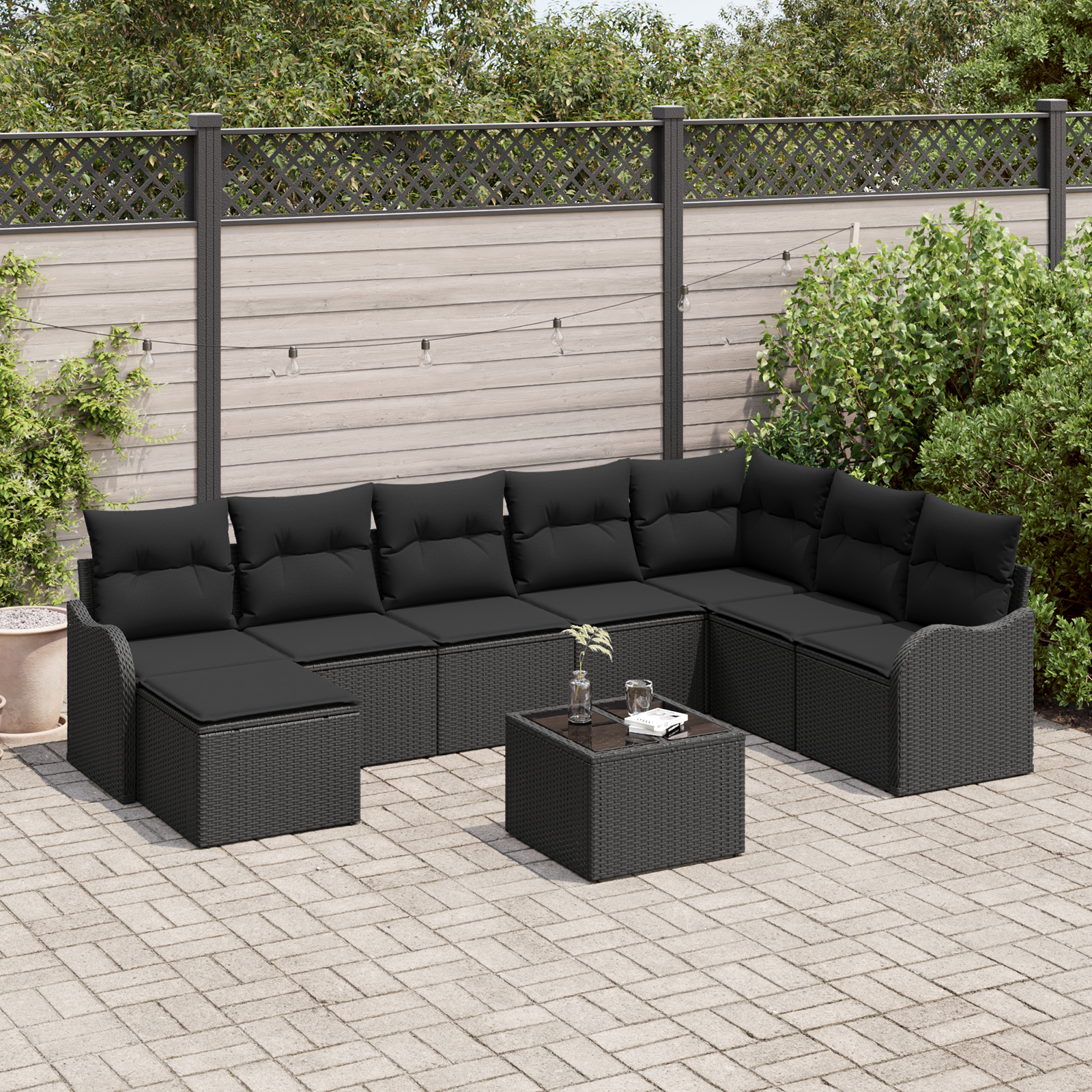 vidaXL Set de canapele pentru grădină cu pernă 9 pcs Negru Rattan poli vidaXL Set de canapele pentru grădină cu pernă 9 pcs Negru Rattan poli
