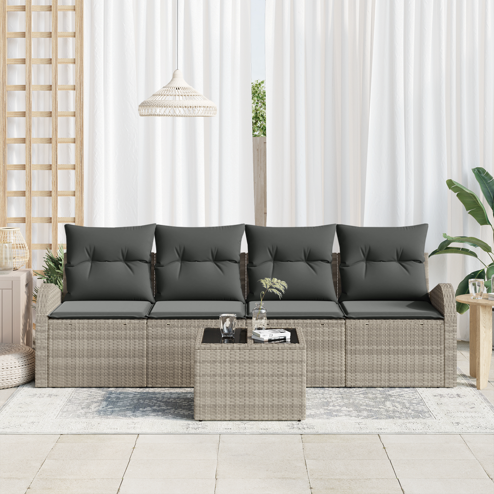vidaXL Set de canapele pentru grădină cu pernă 5 pcs Gri deschis vidaXL Set de canapele pentru grădină cu pernă 5 pcs Gri deschis