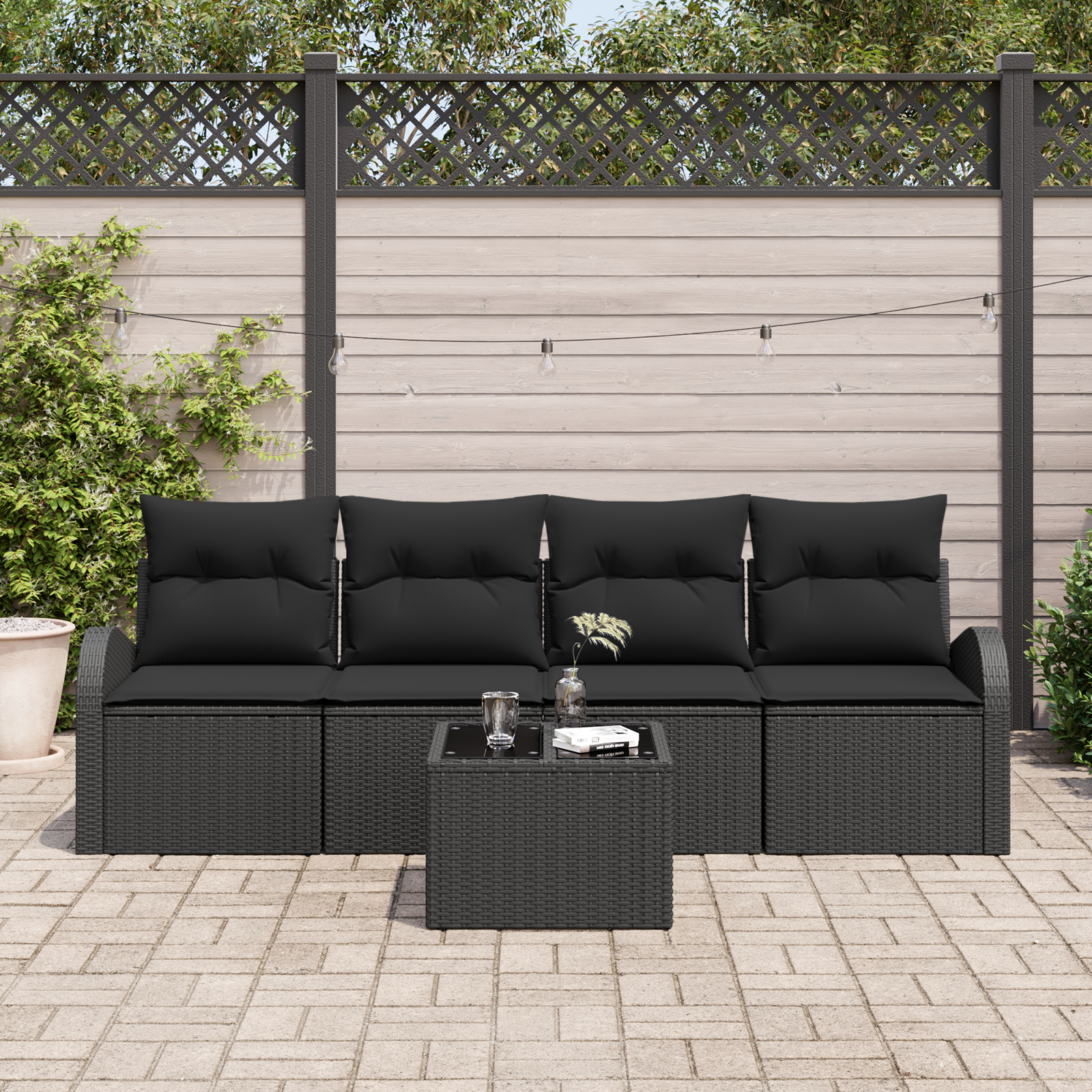 vidaXL Set de canapele pentru grădină 5 pcs Negru 55 x 55 x 37 cm