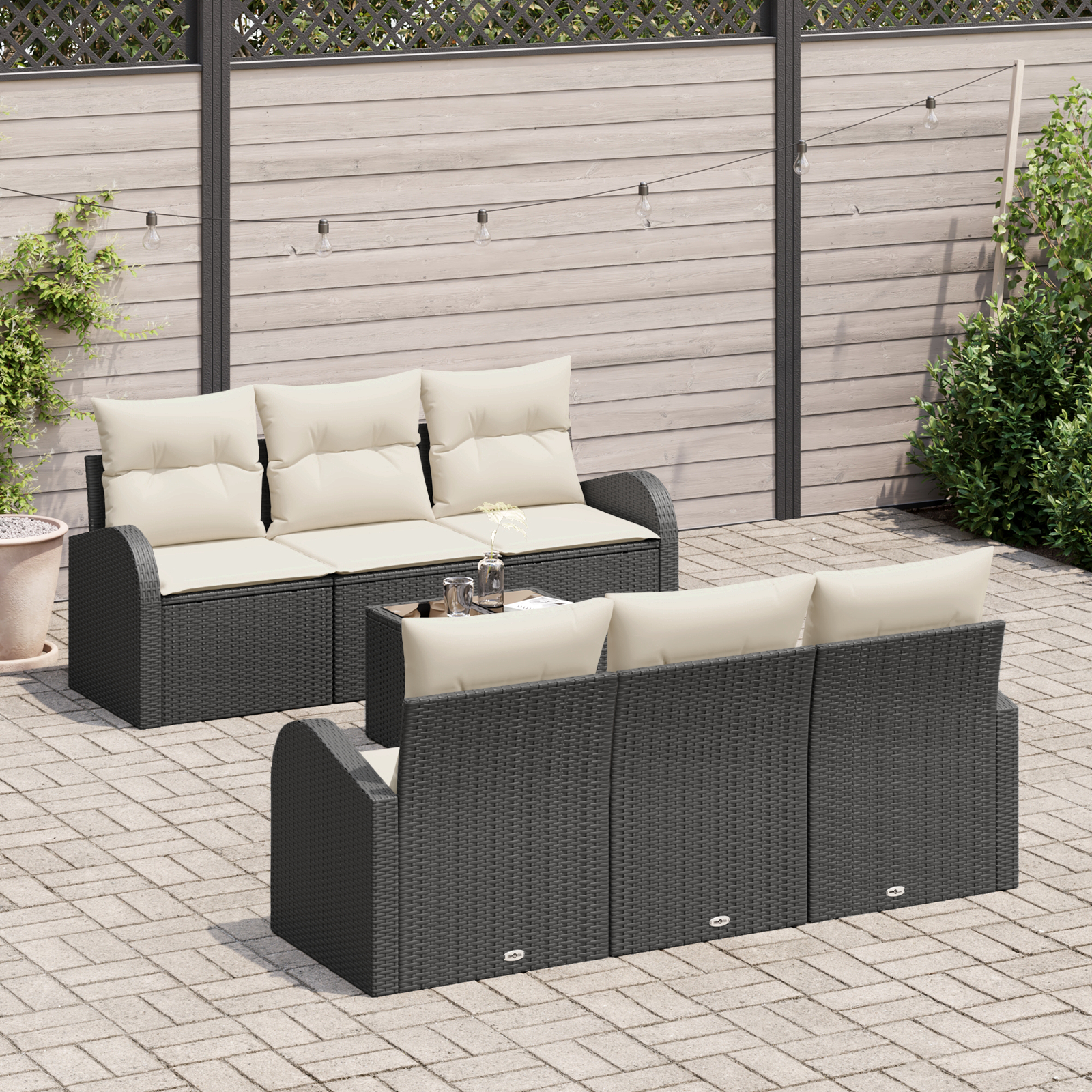 vidaXL Set de canapele pentru grădină 7 pcs Negru 55 x 55 x 37 cm