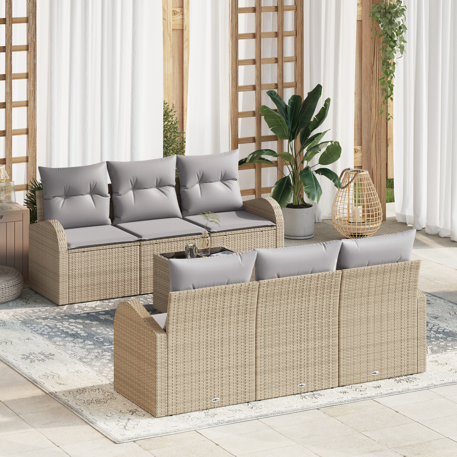 vidaXL Set de canapele pentru grădină 7 pcs Bej 55 x 55 x 37 cm