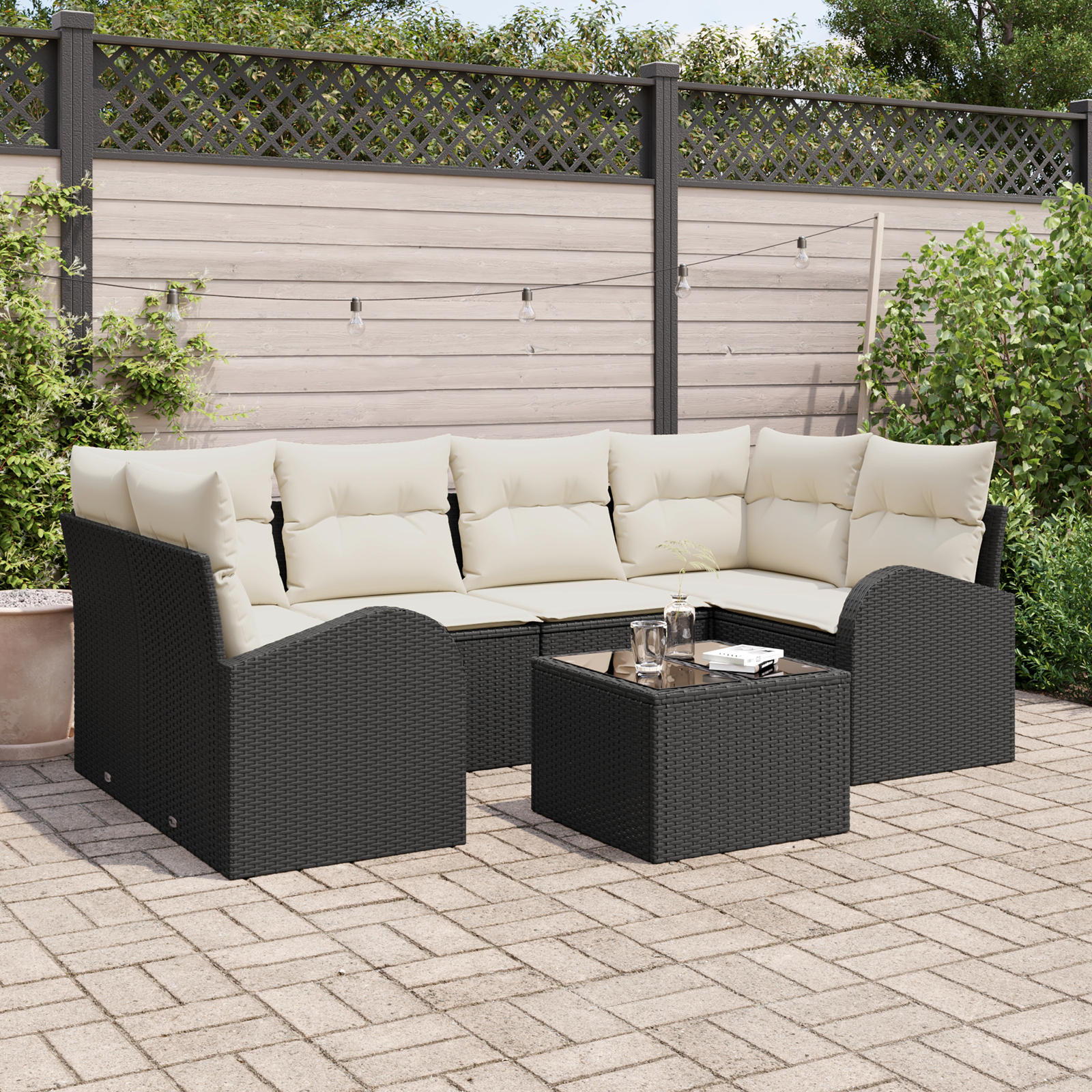vidaXL Set de canapele pentru grădină 7 pcs Negru 55 x 55 x 37 cm